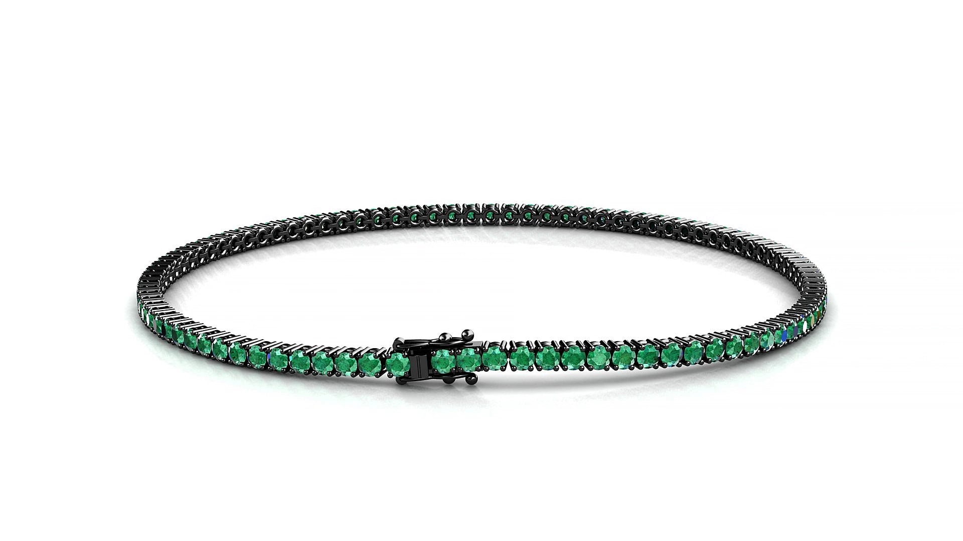 Capri | 18k Black Gold 1.7 mm Round Natural Emerald 18 cm Tennis Bracelet