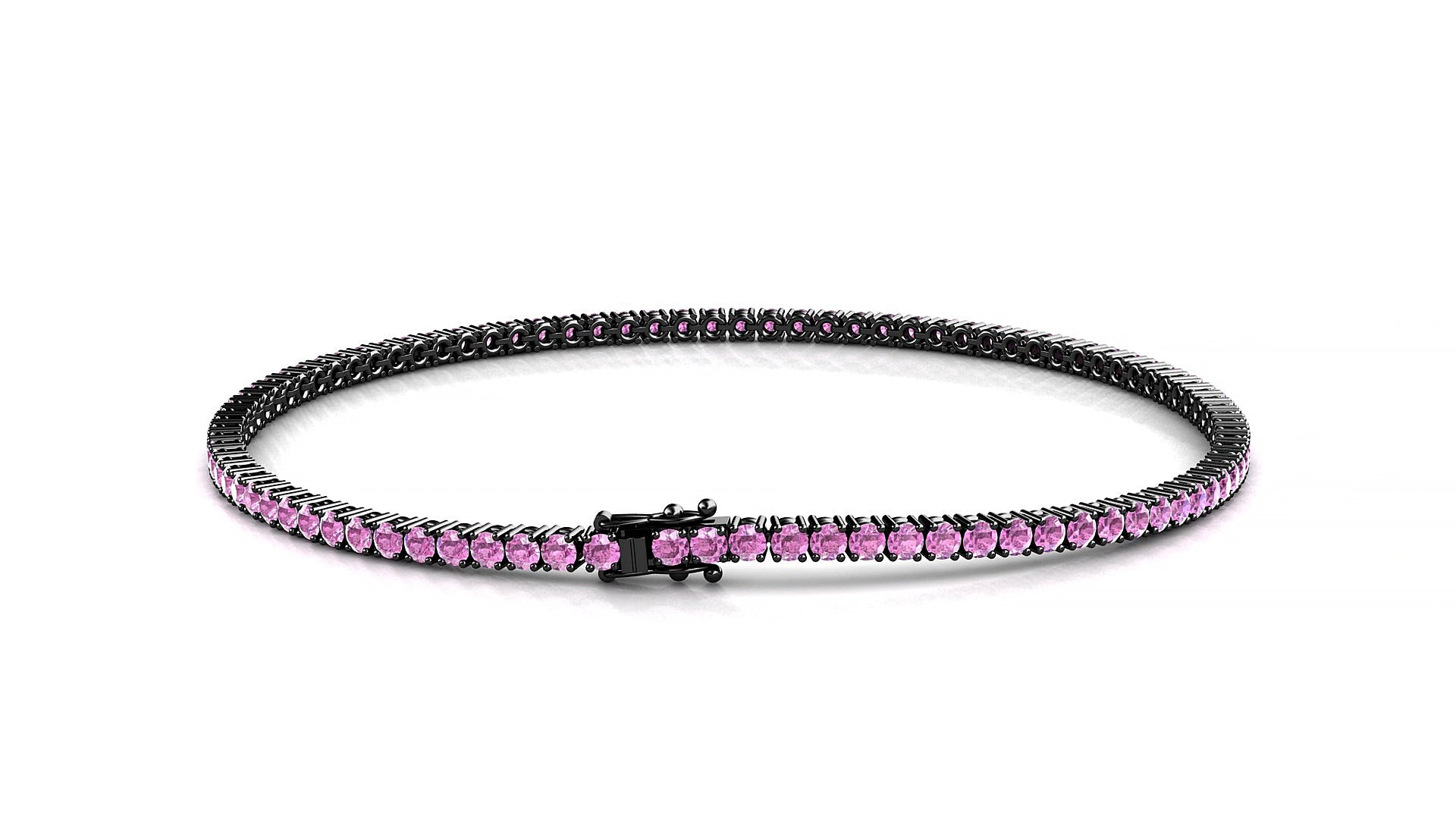 Capri | 18k Black Gold 1.7 mm Round Natural Pink Sapphire 20 cm Tennis Bracelet