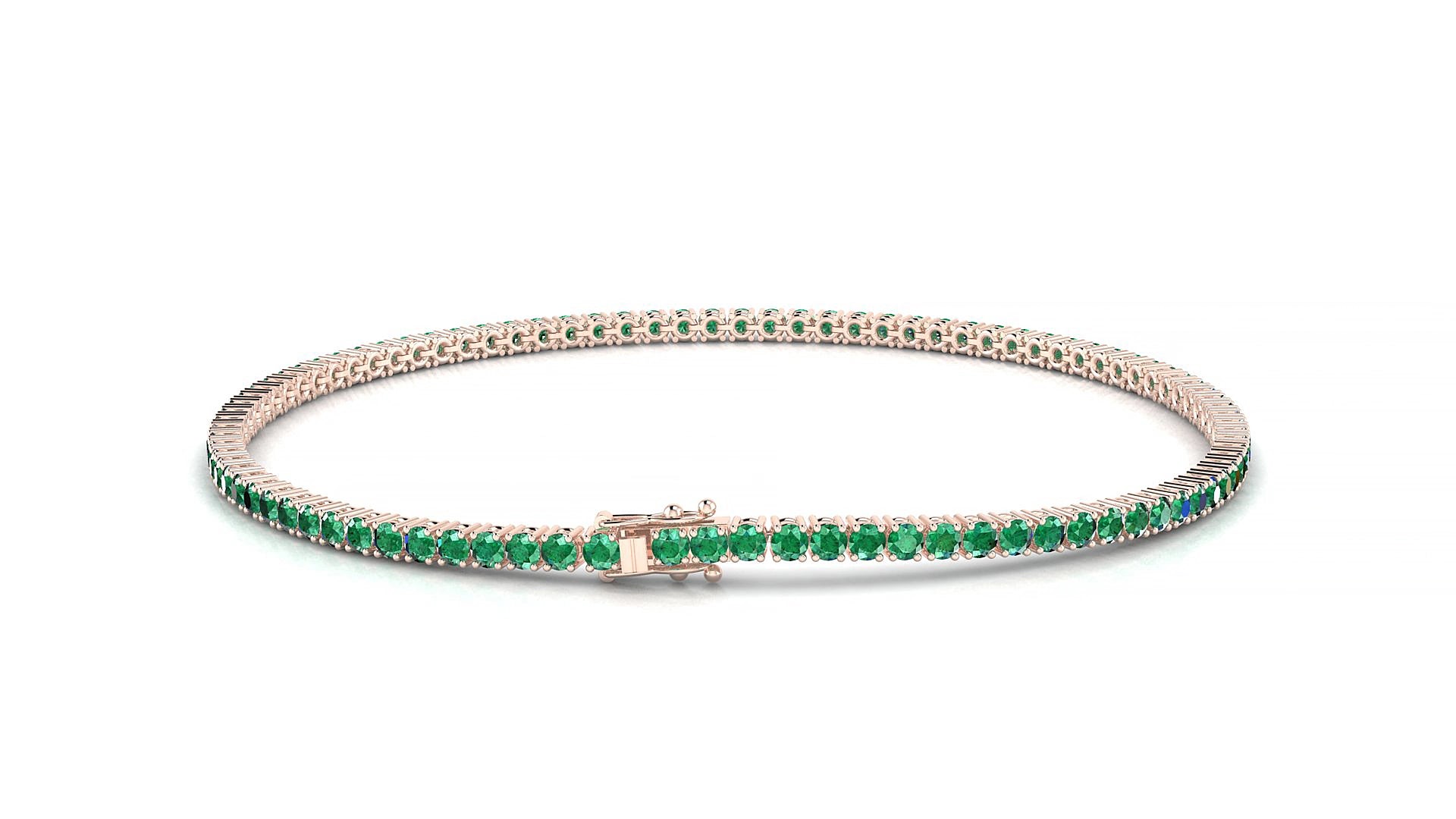 Capri | 18k Rose Gold 1.7 mm Round Natural Emerald 17 cm Tennis Bracelet