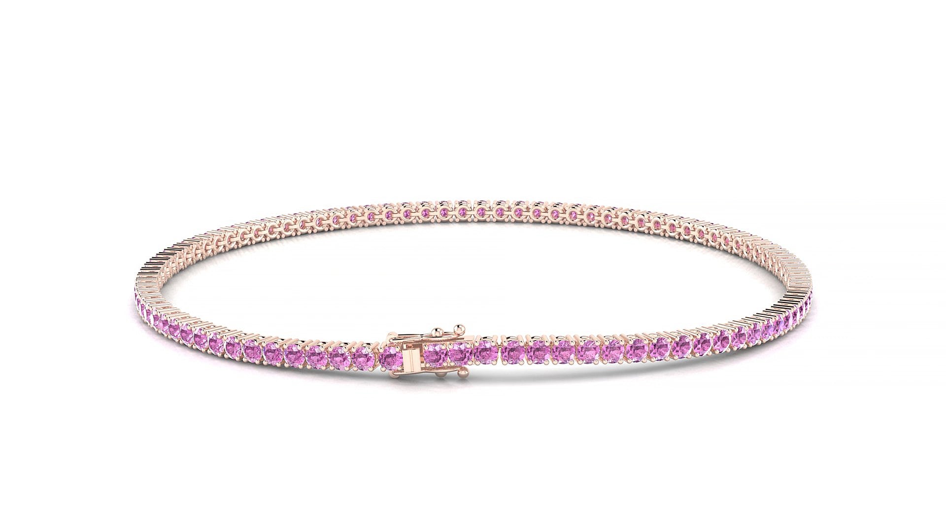 Capri | 18k Rose Gold 1.7 mm Round Natural Pink Sapphire 17 cm Tennis Bracelet