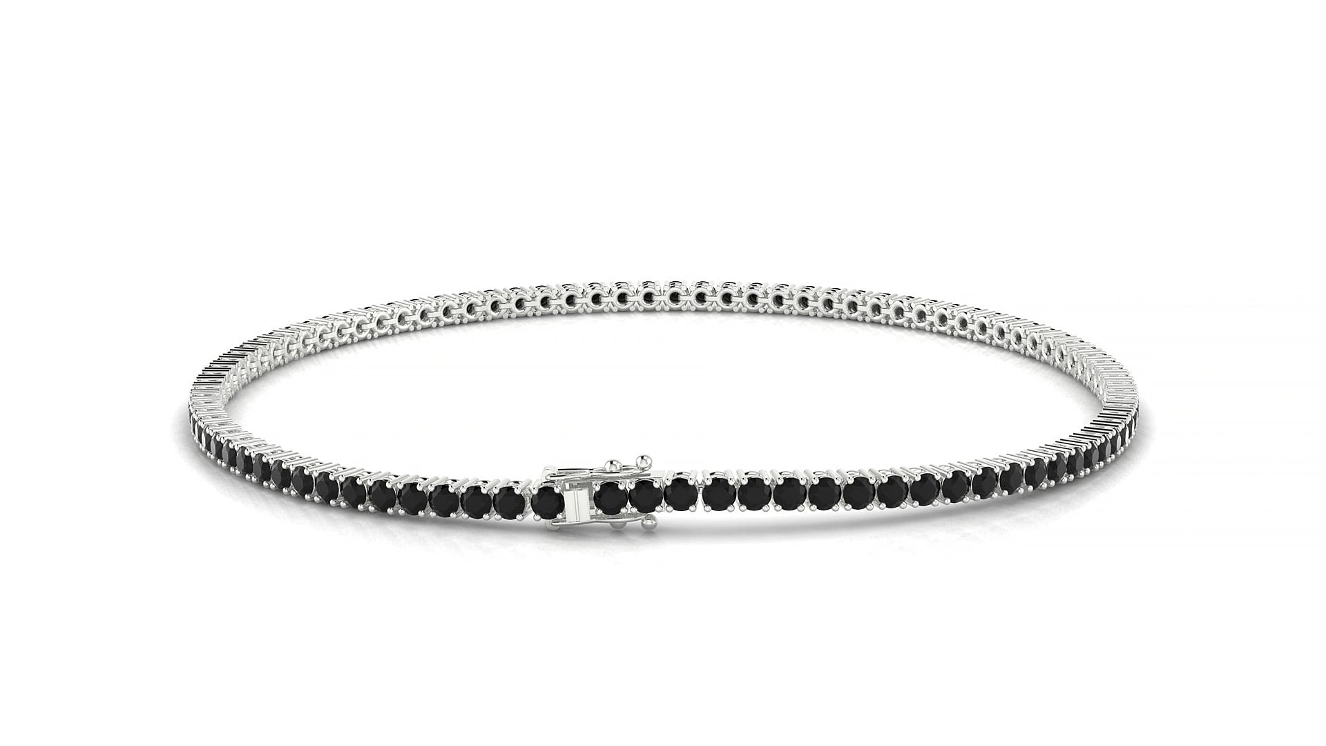 Capri | 18k White Gold 1.7 mm Round Natural Black Diamond 15 cm Tennis Bracelet