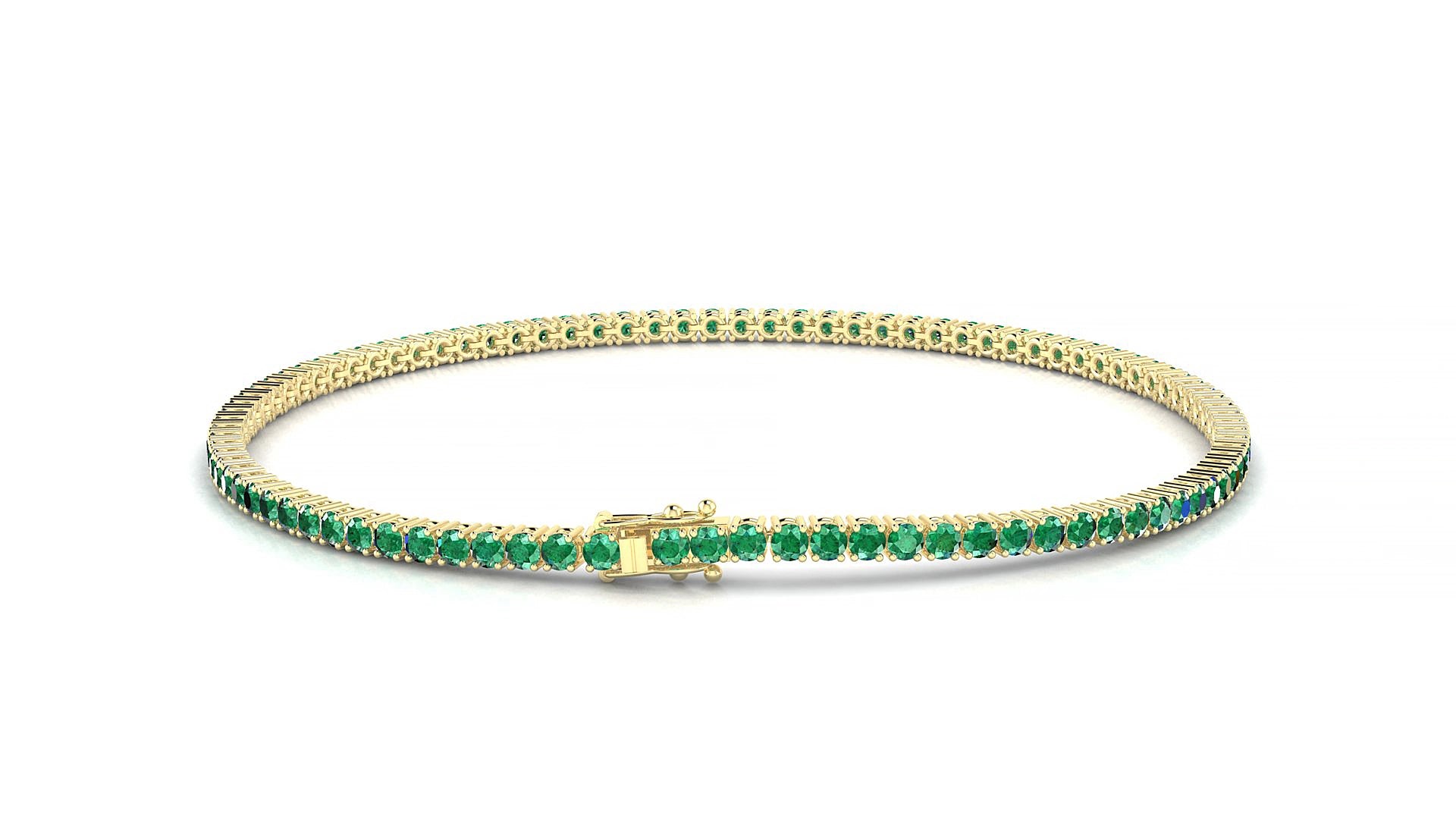 Capri | 18k Yellow Gold 1.7 mm Round Natural Emerald 17 cm Tennis Bracelet