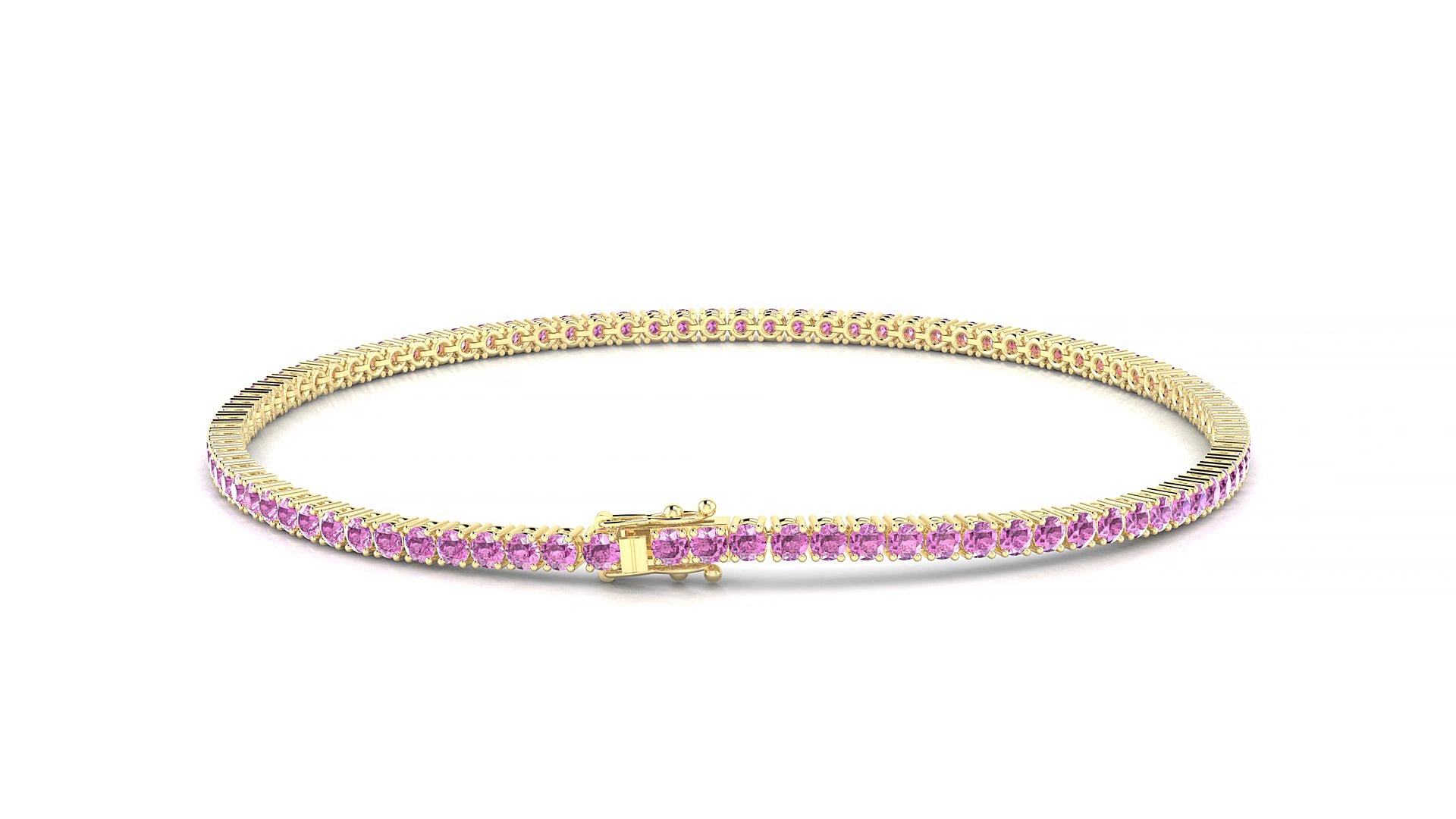 Capri | 18k Yellow Gold 1.7 mm Round Natural Pink Sapphire 19 cm Tennis Bracelet