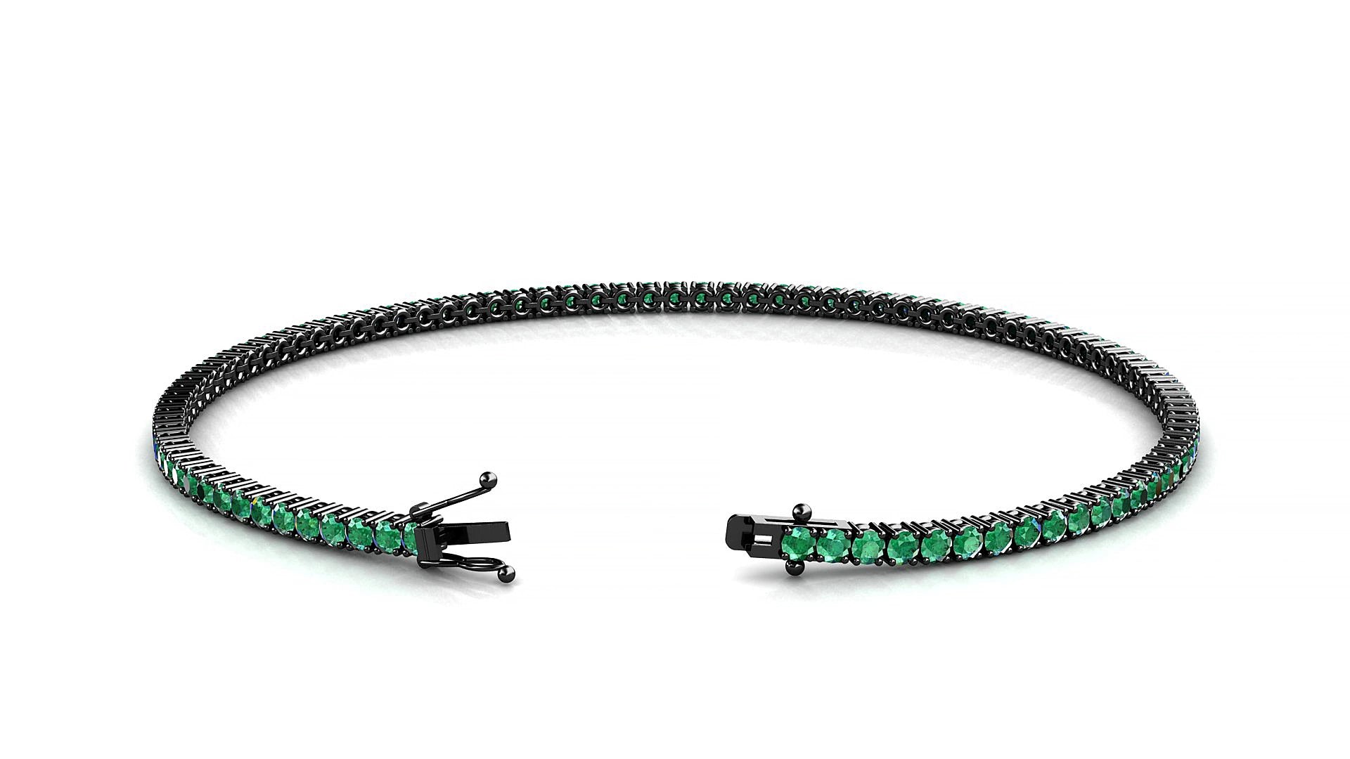 Capri | 18k Black Gold 1.7 mm Round Natural Emerald 18 cm Tennis Bracelet