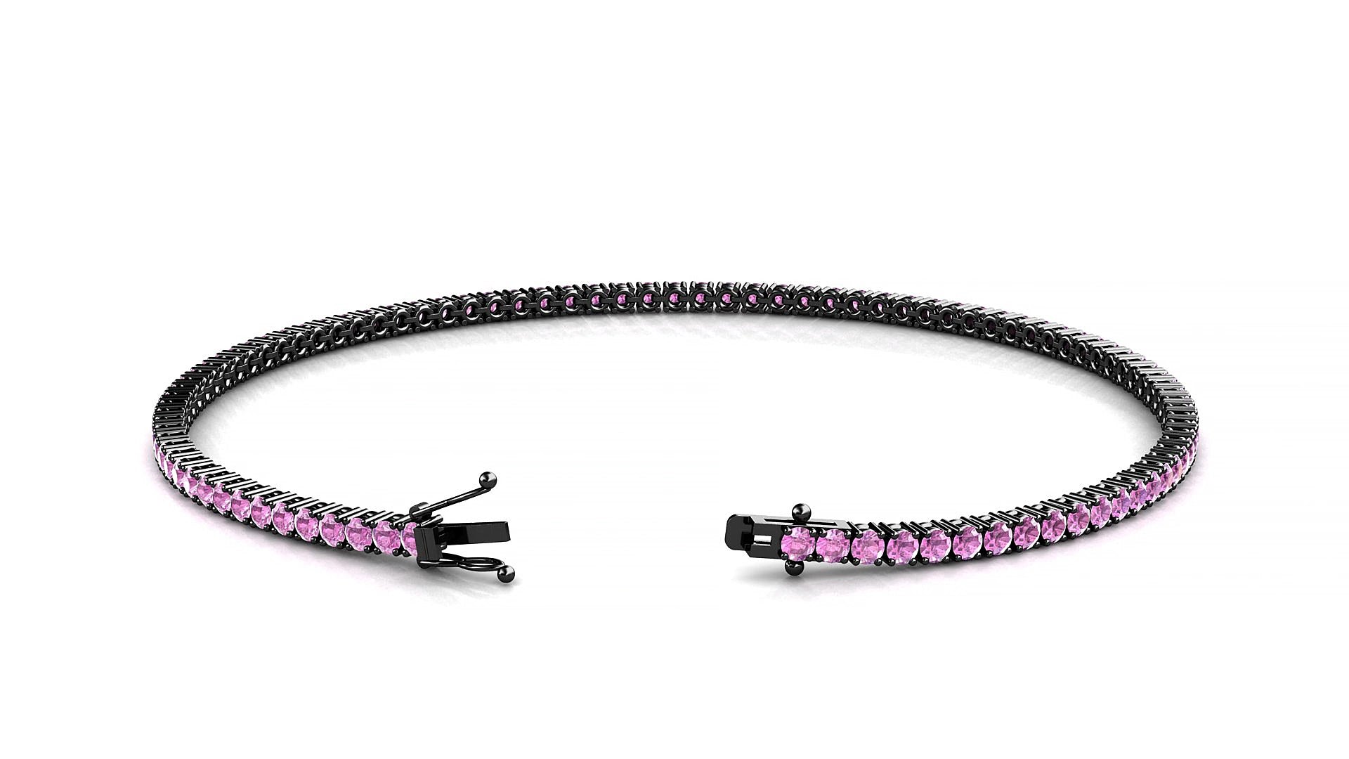 Capri | 18k Black Gold 1.7 mm Round Natural Pink Sapphire 17 cm Tennis Bracelet