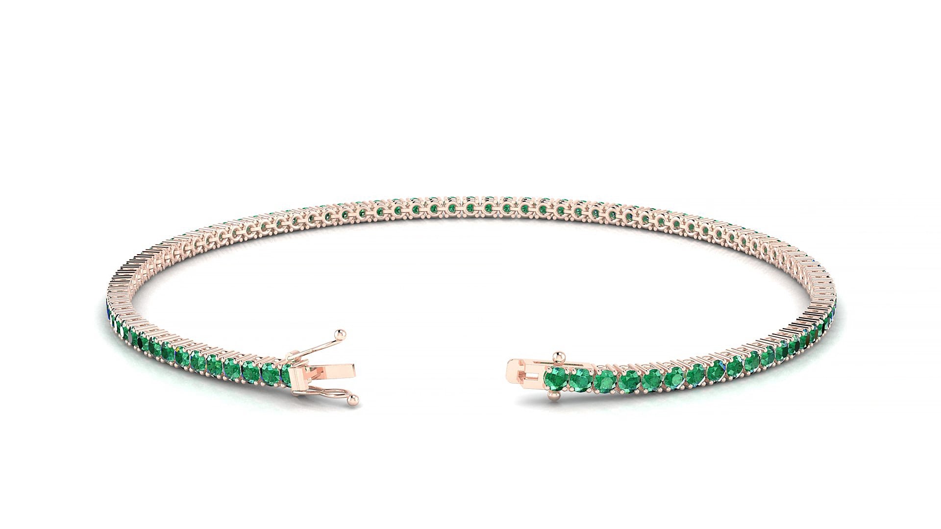Capri | 18k Rose Gold 1.7 mm Round Natural Emerald 20 cm Tennis Bracelet