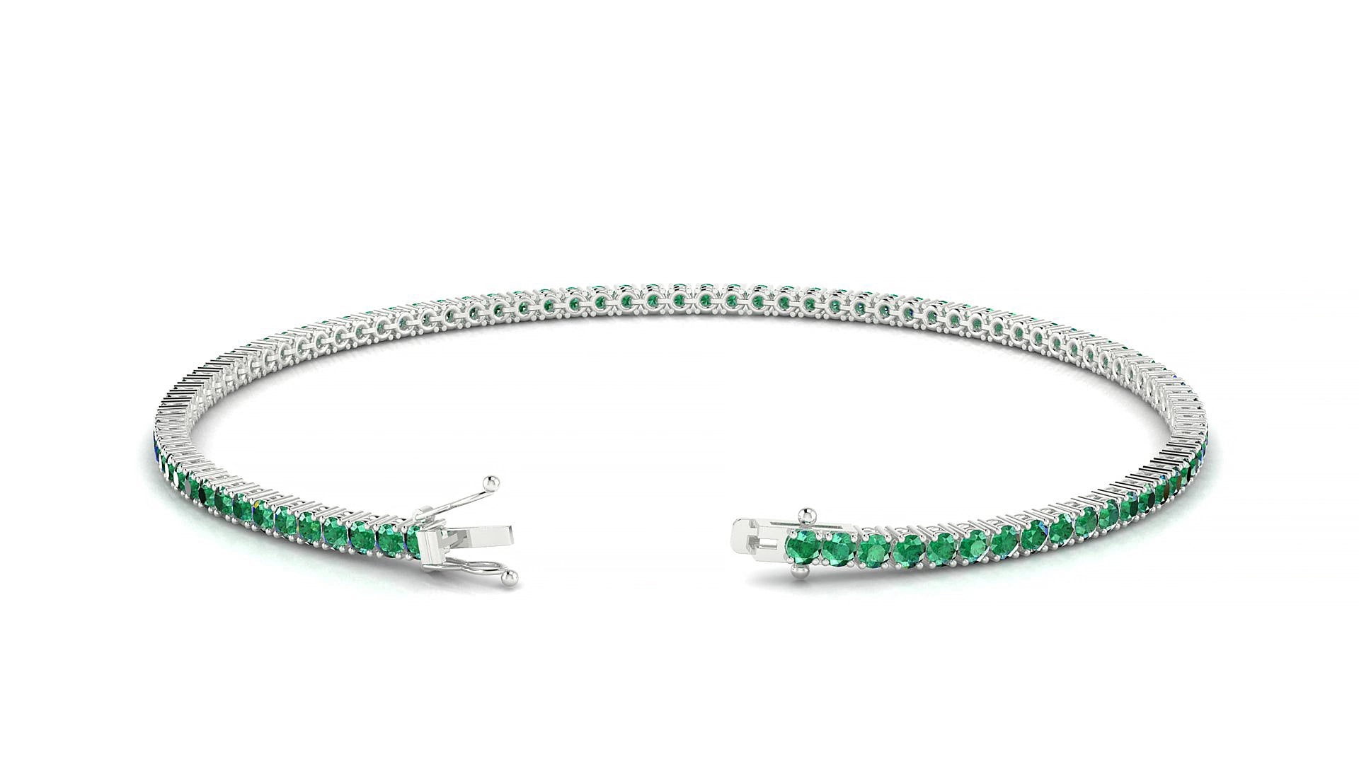 Capri | 18k White Gold 1.7 mm Round Natural Emerald 16 cm Tennis Bracelet