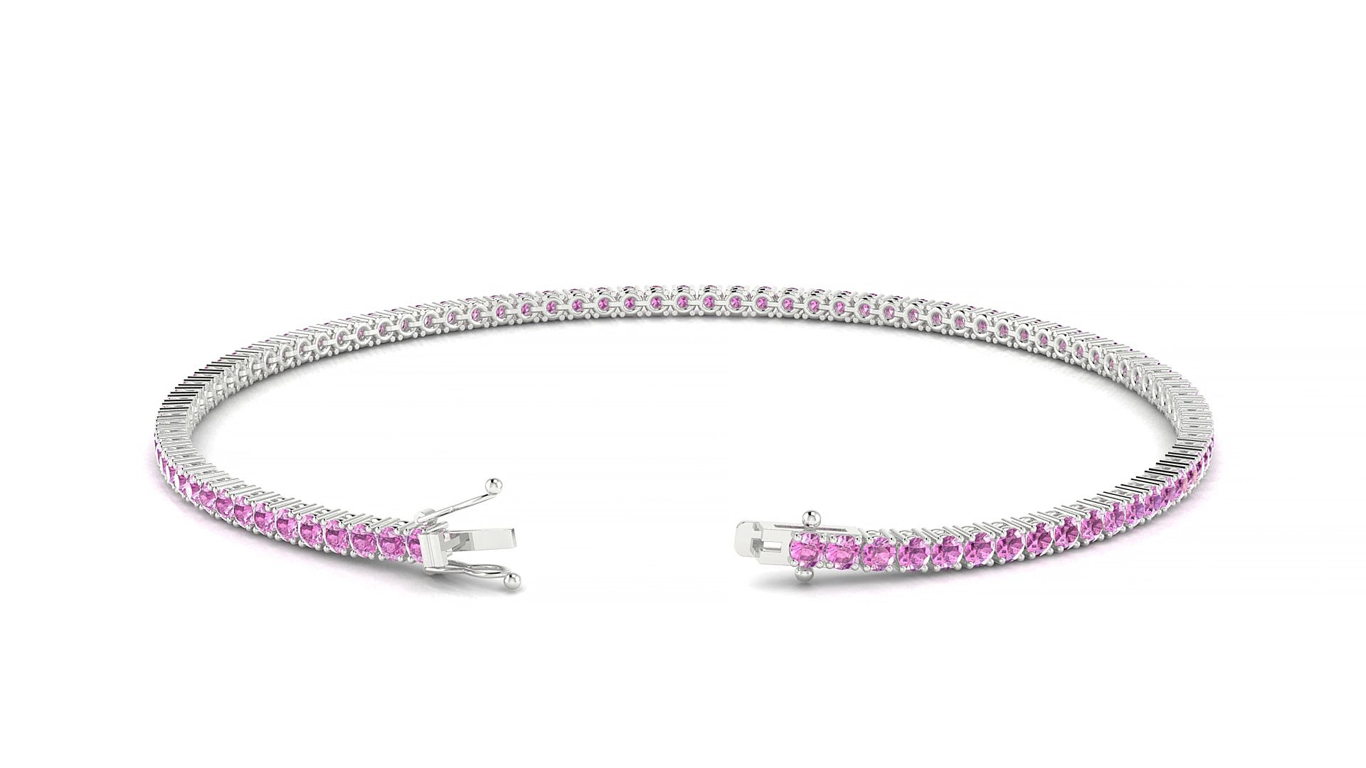 Capri | 18k White Gold 1.7 mm Round Natural Pink Sapphire 16 cm Tennis Bracelet