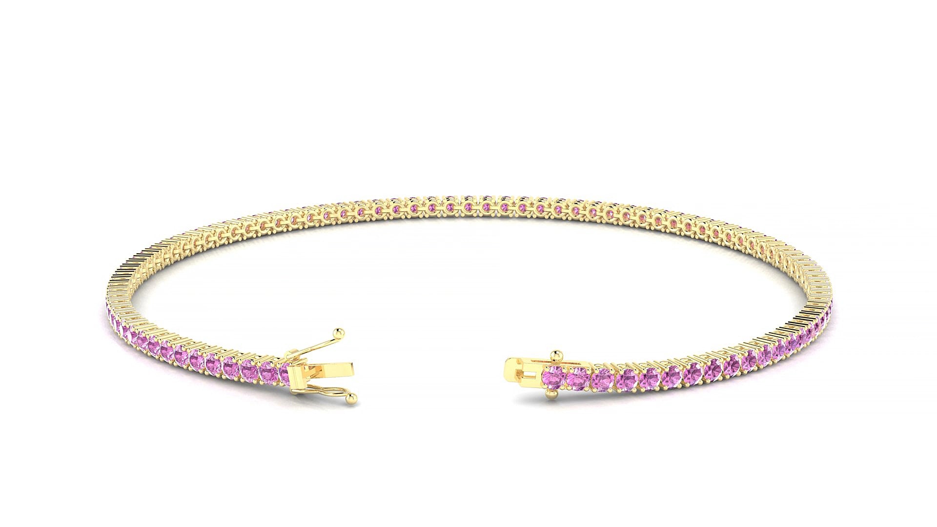 Capri | 18k Yellow Gold 1.7 mm Round Natural Pink Sapphire 15 cm Tennis Bracelet