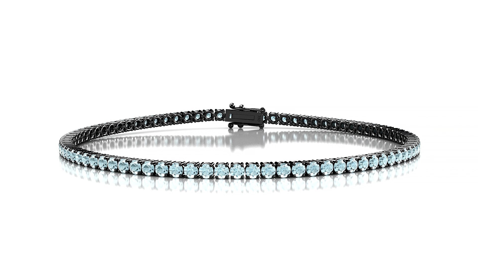 Capri | 18k Black Gold 2 mm Round Natural Aquamarine 15 cm Tennis Bracelet