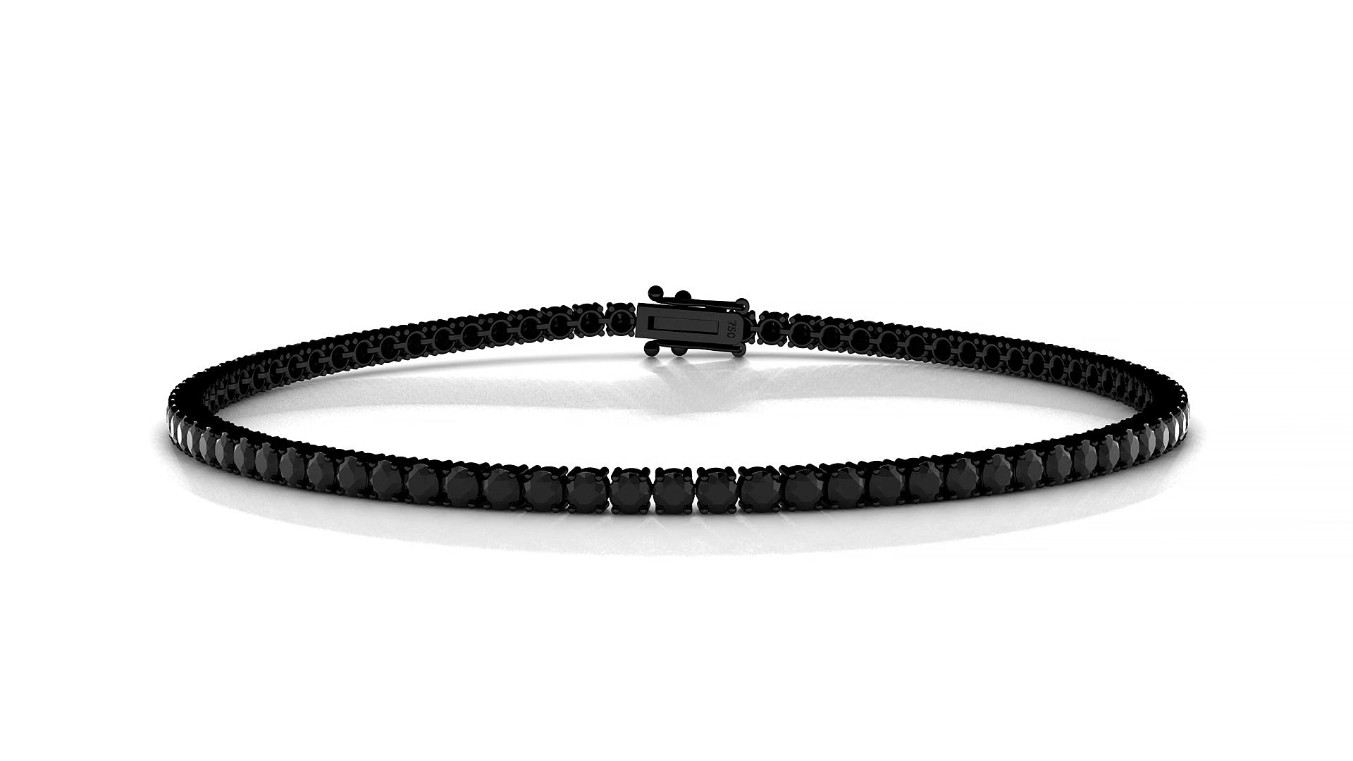 Capri | 18k Black Gold 2 mm Round Natural Black Diamond 15 cm Tennis Bracelet