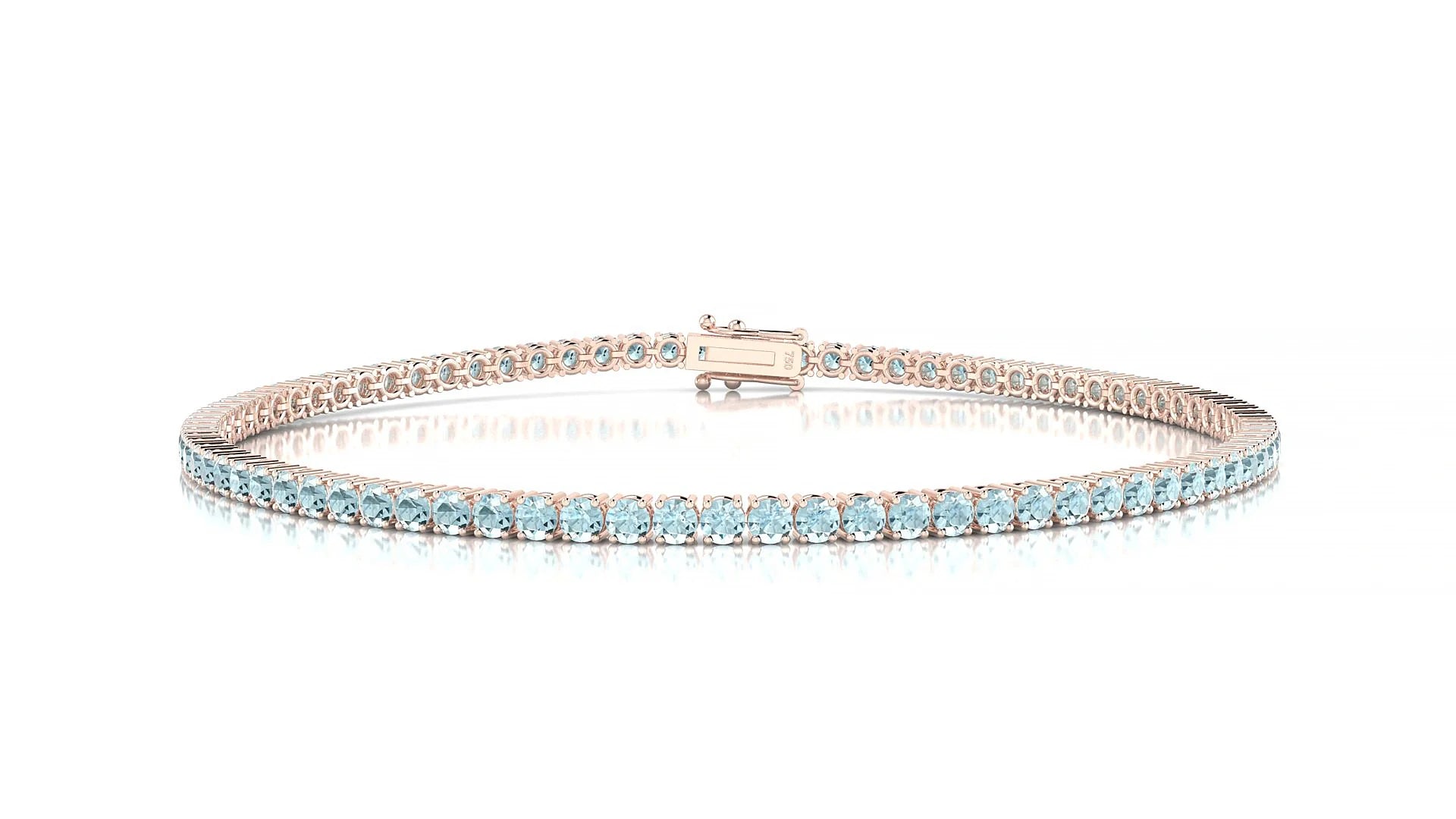 Capri | 18k Rose Gold 2 mm Round Natural Aquamarine Tennis Bracelet