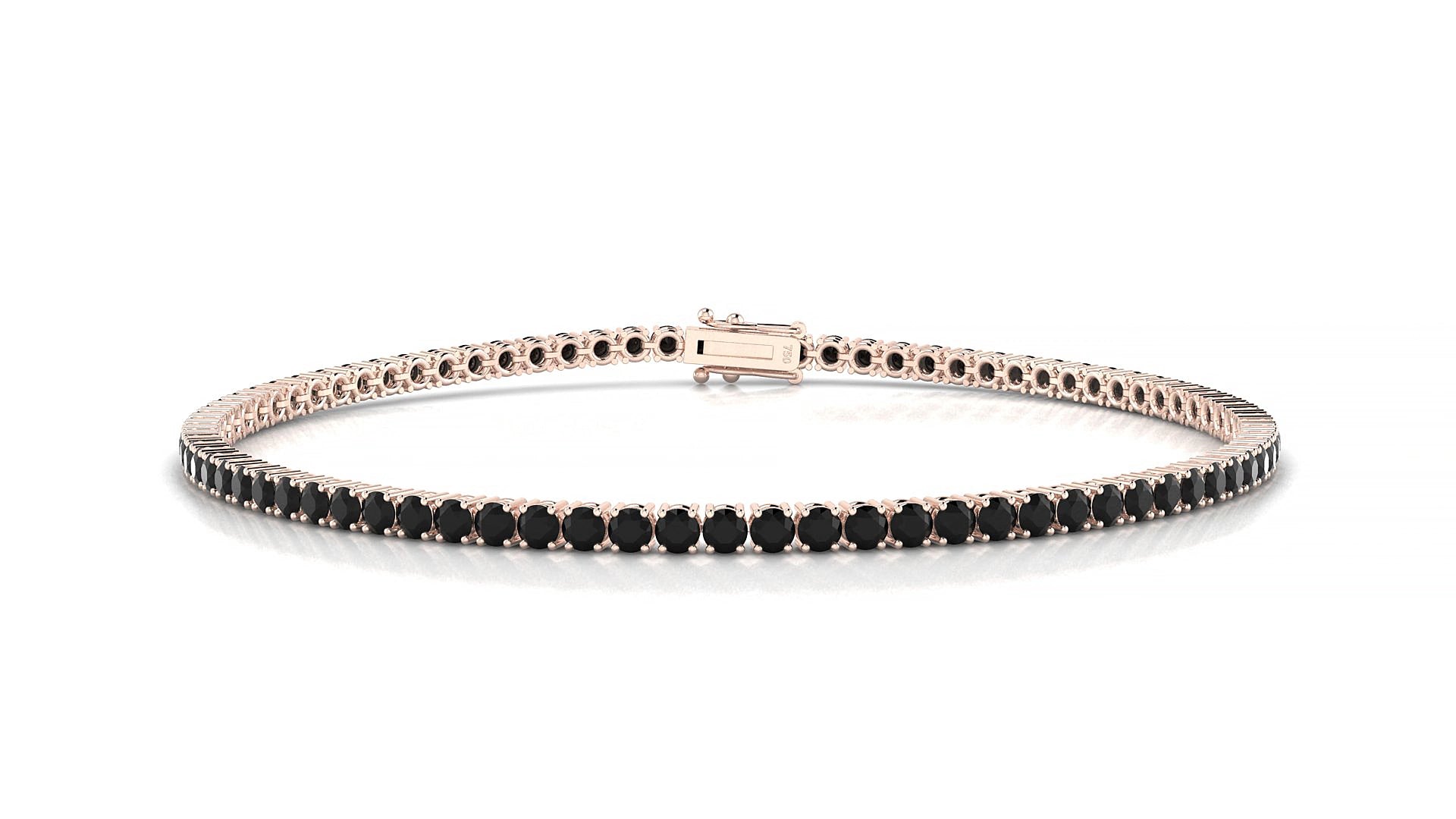 Capri | 18k Rose Gold 2 mm Round Natural Black Diamond 18 cm Tennis Bracelet