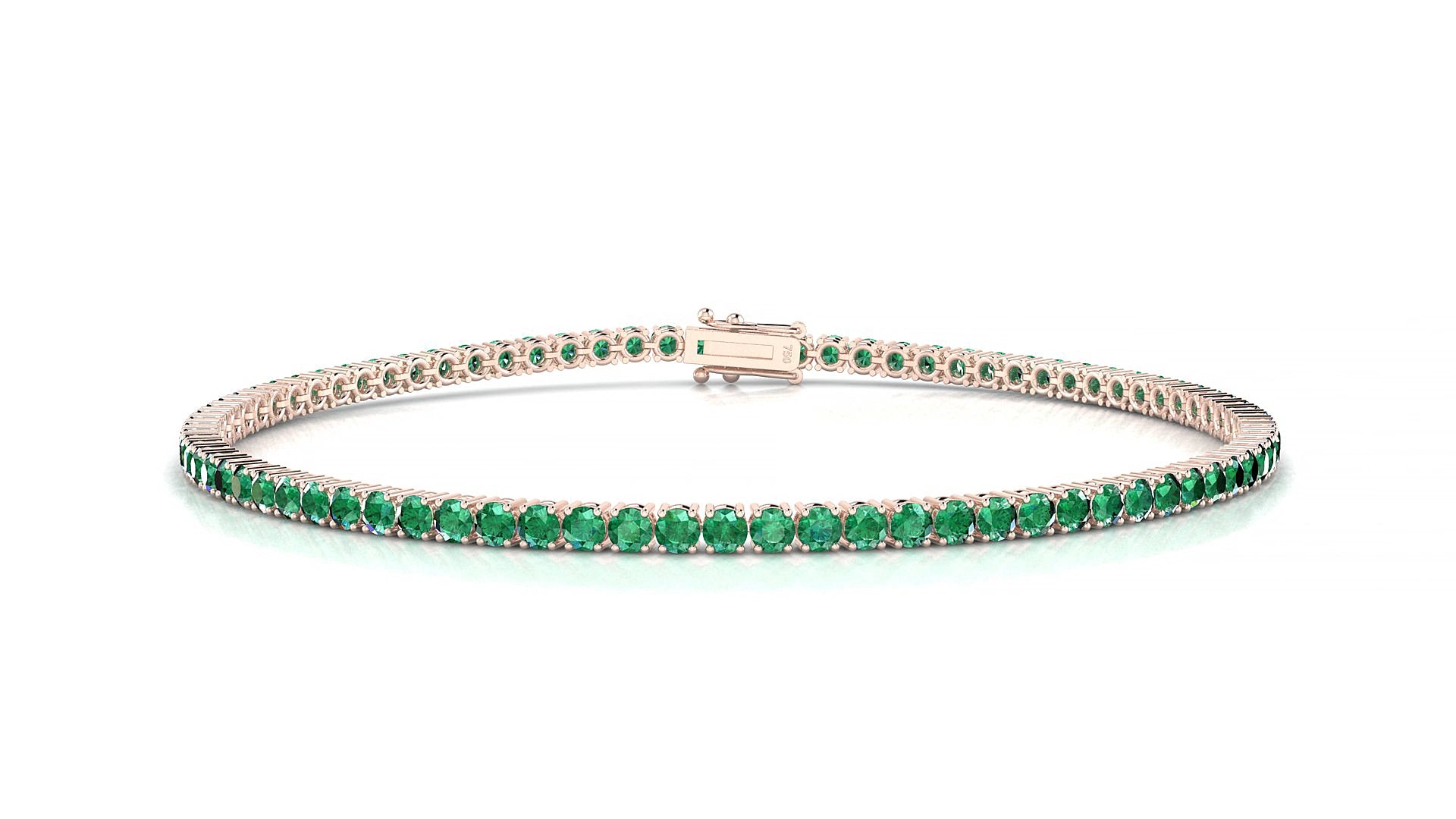 Capri | 18k Rose Gold 2 mm Round Natural Emerald 20 cm Tennis Bracelet