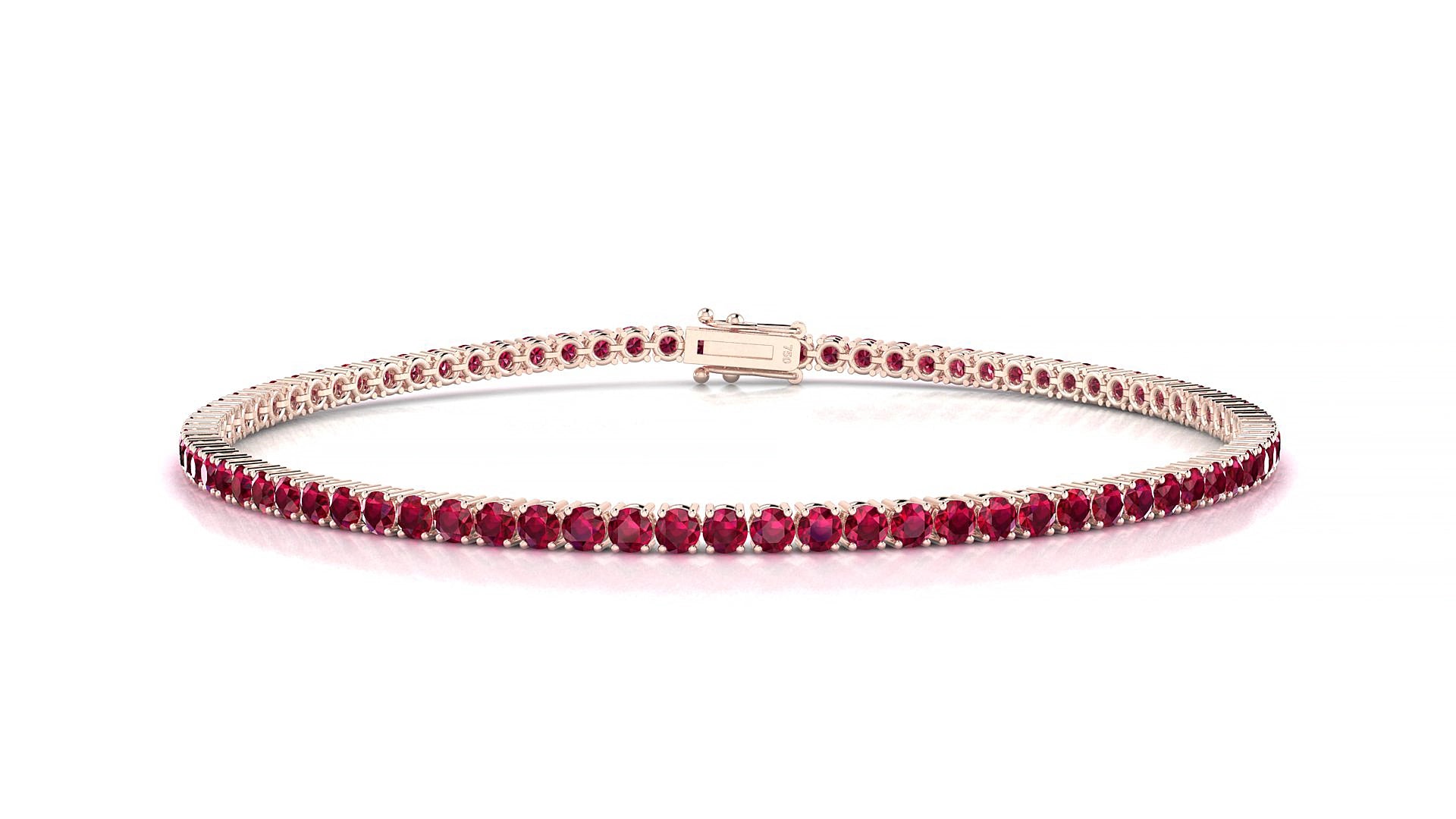 Capri | 18k Rose Gold 2 mm Round Natural Ruby 15 cm Tennis Bracelet