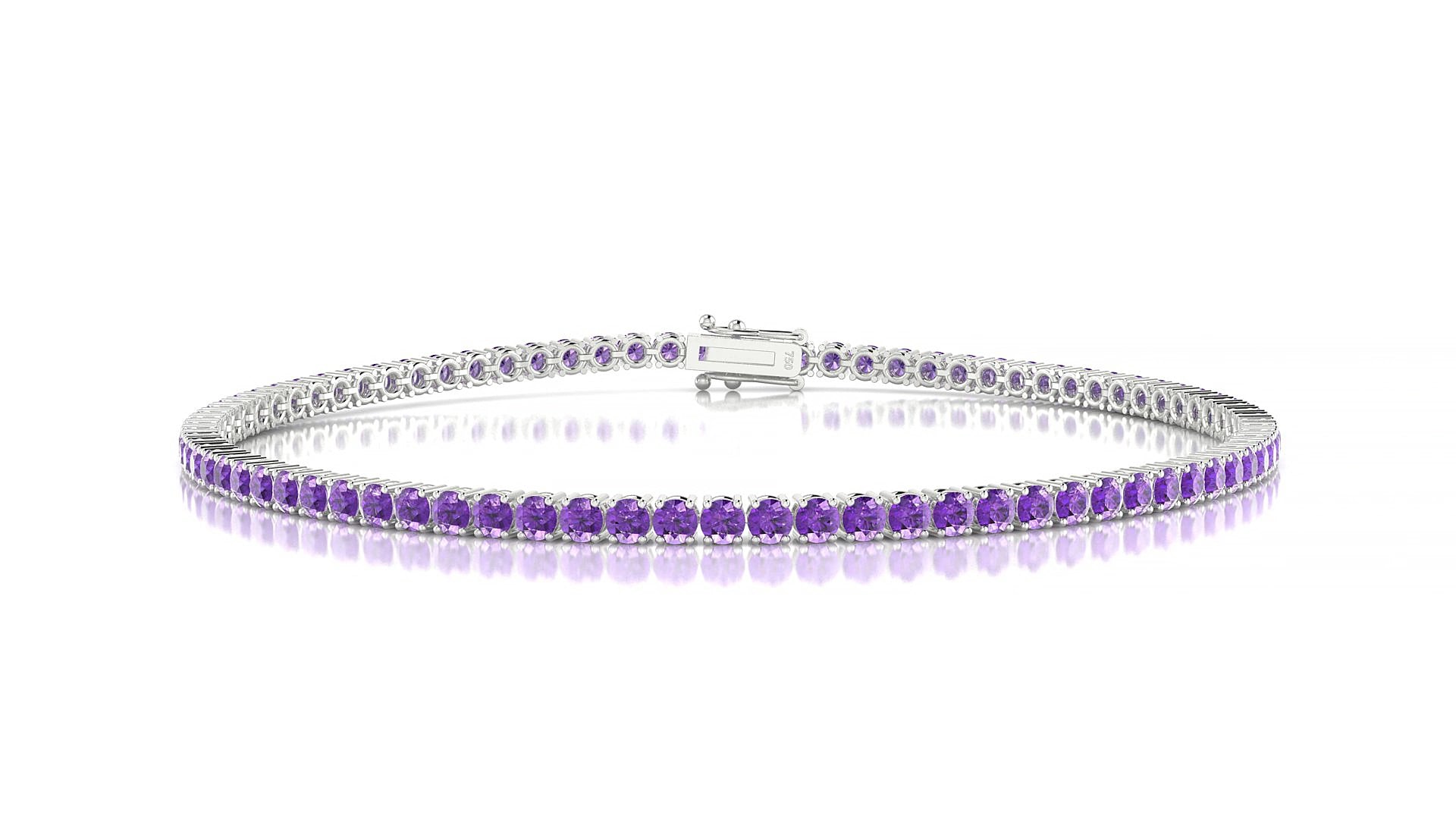 Capri | 18k White Gold 2 mm Round Natural Amethyst 17 cm Tennis Bracelet