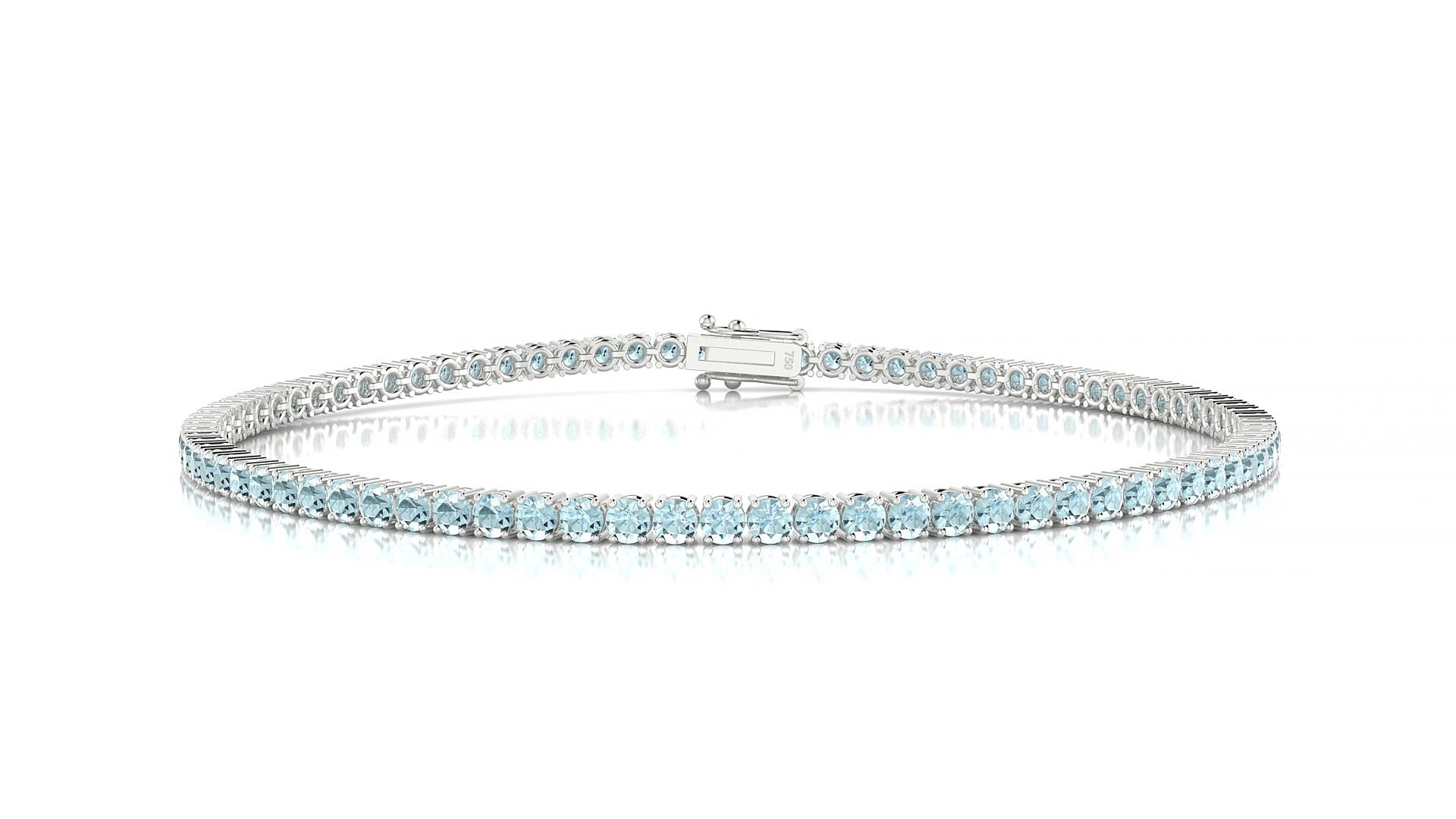 Capri | 18k White Gold 2 mm Round Natural Aquamarine 15 cm Tennis Bracelet