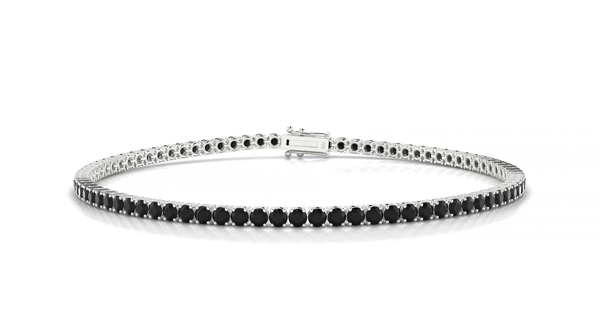 Capri | 18k White Gold 2 mm Round Natural Black Diamond 19 cm Tennis Bracelet