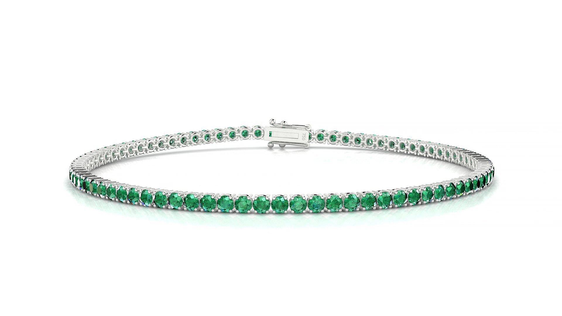 Capri | 18k White Gold 2 mm Round Natural Emerald 17 cm Tennis Bracelet