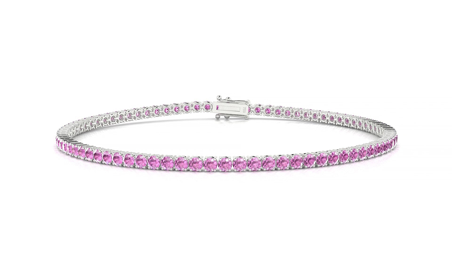 Capri | 18k White Gold 2 mm Round Natural Pink Sapphire 15 cm Tennis Bracelet