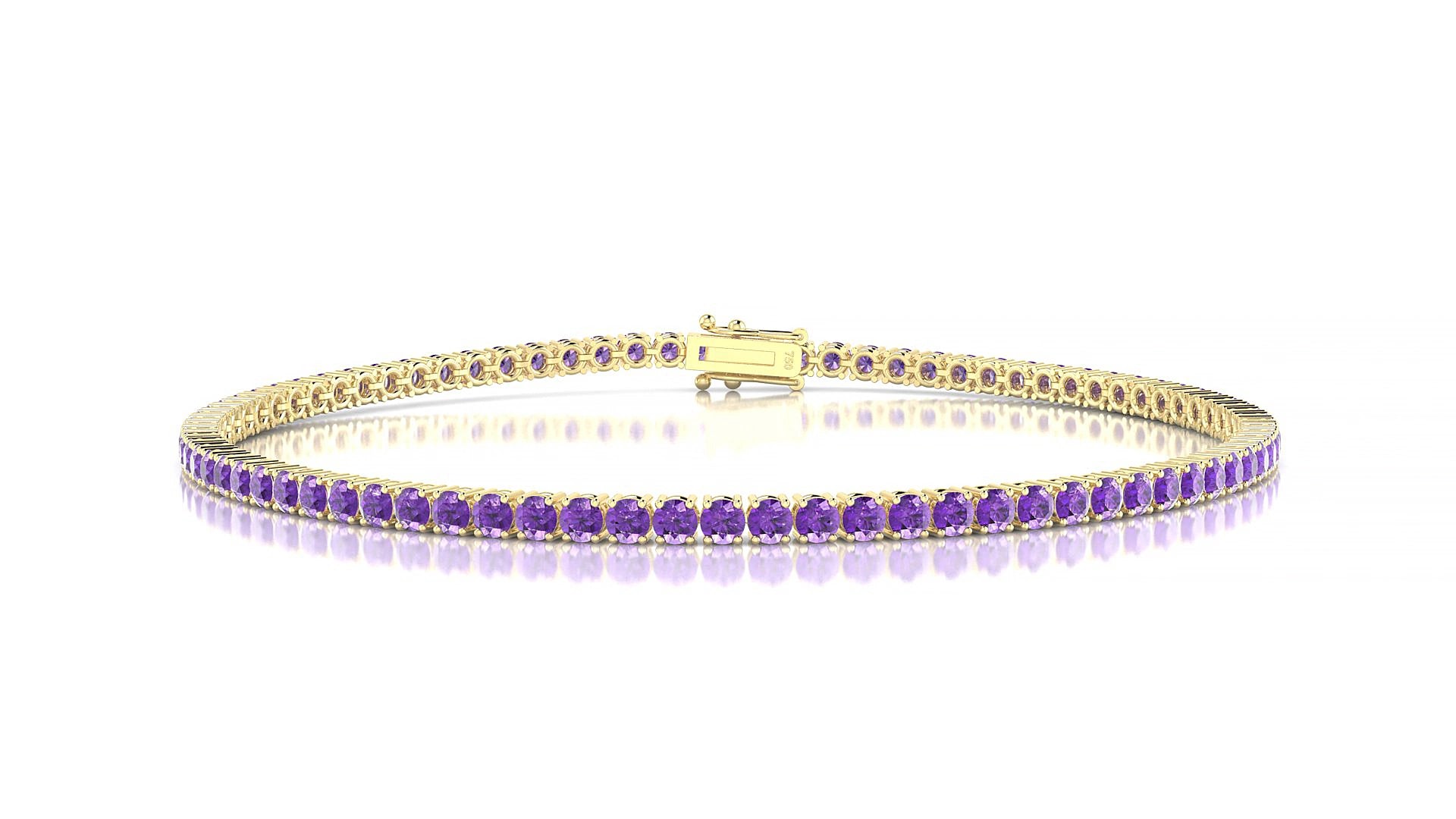 Capri | 18k Yellow Gold 2 mm Round Natural Amethyst 17 cm Tennis Bracelet