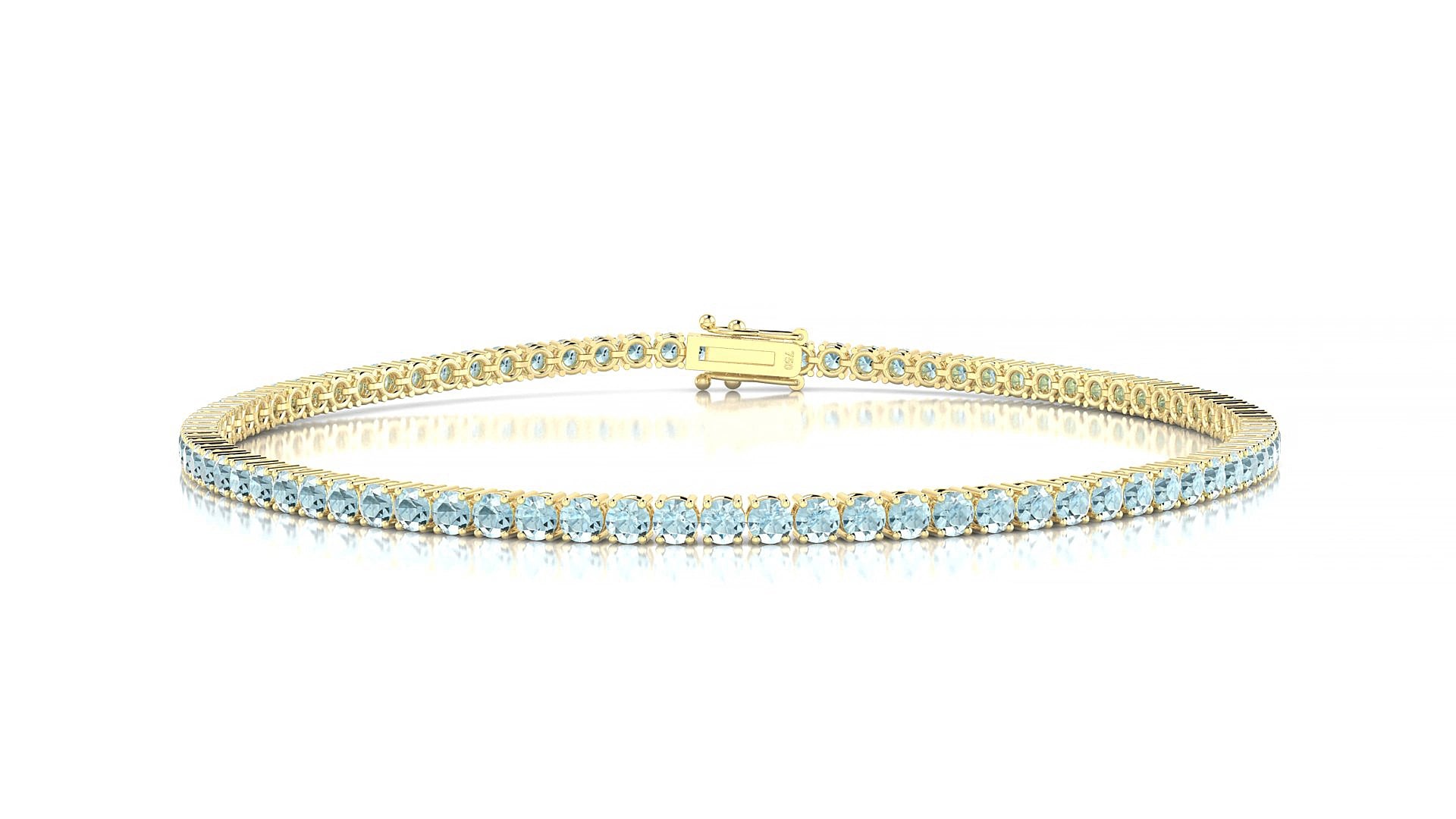 Capri | 18k Yellow Gold 2 mm Round Natural Aquamarine 15 cm Tennis Bracelet