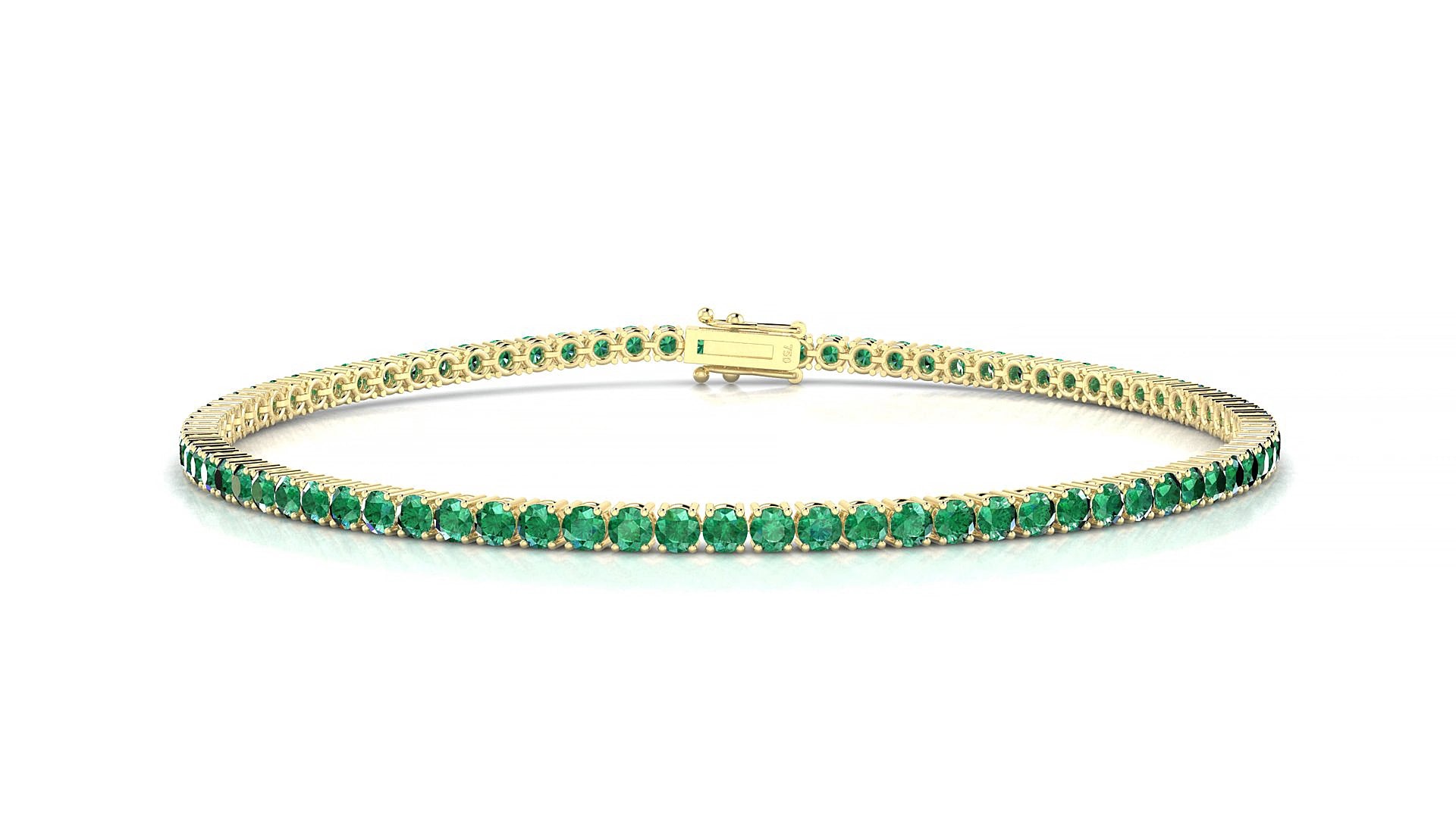 Capri | 18k Yellow Gold 2 mm Round Natural Emerald 16 cm Tennis Bracelet