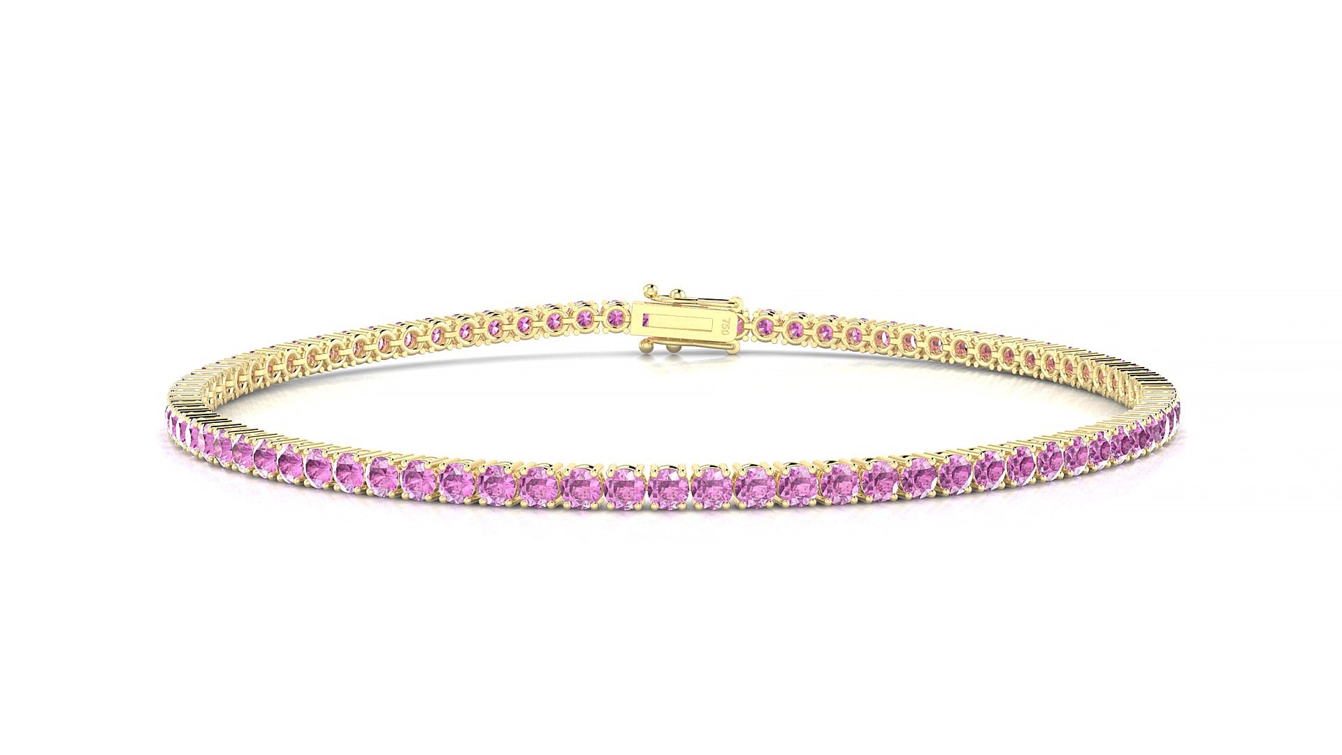 Capri | 18k Yellow Gold 2 mm Round Natural Pink Sapphire 20 cm Tennis Bracelet