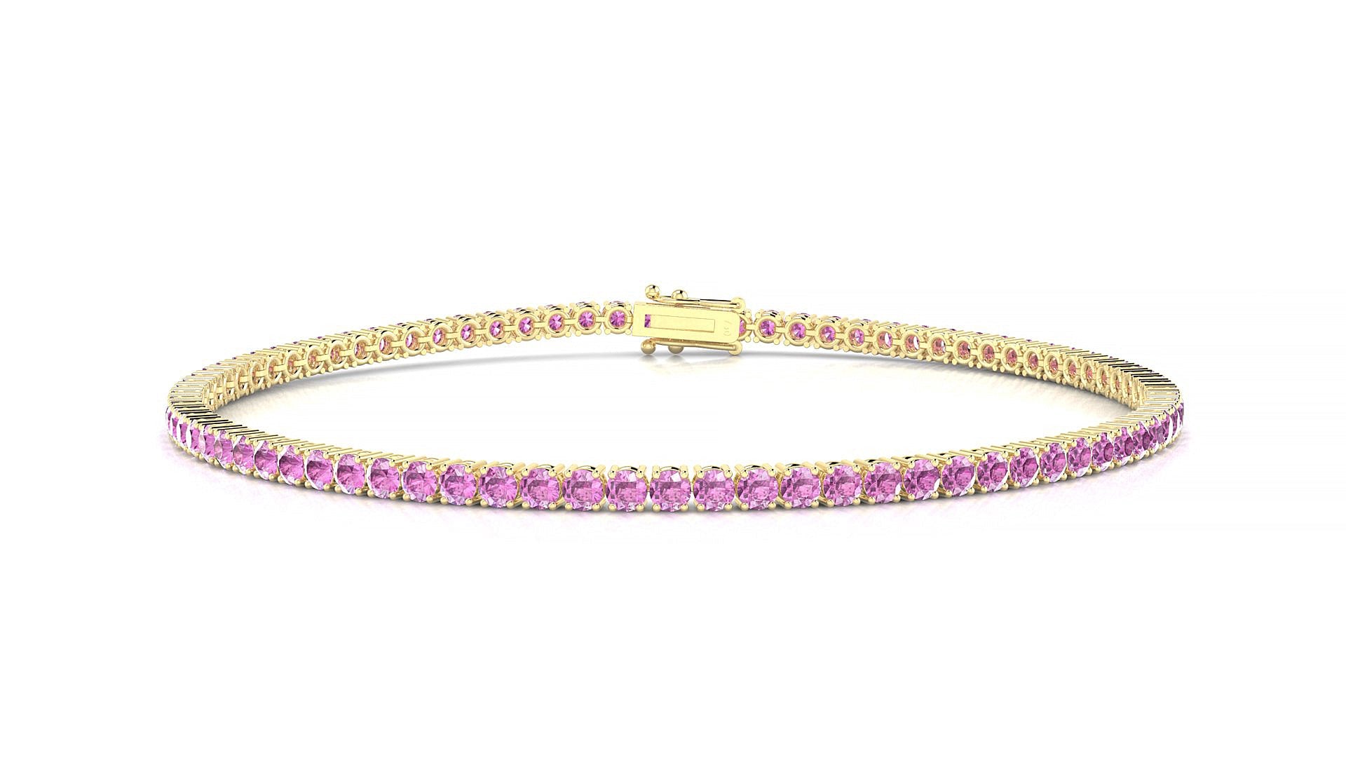 Capri | 18k Yellow Gold 2 mm Round Natural Pink Sapphire Tennis Bracelet