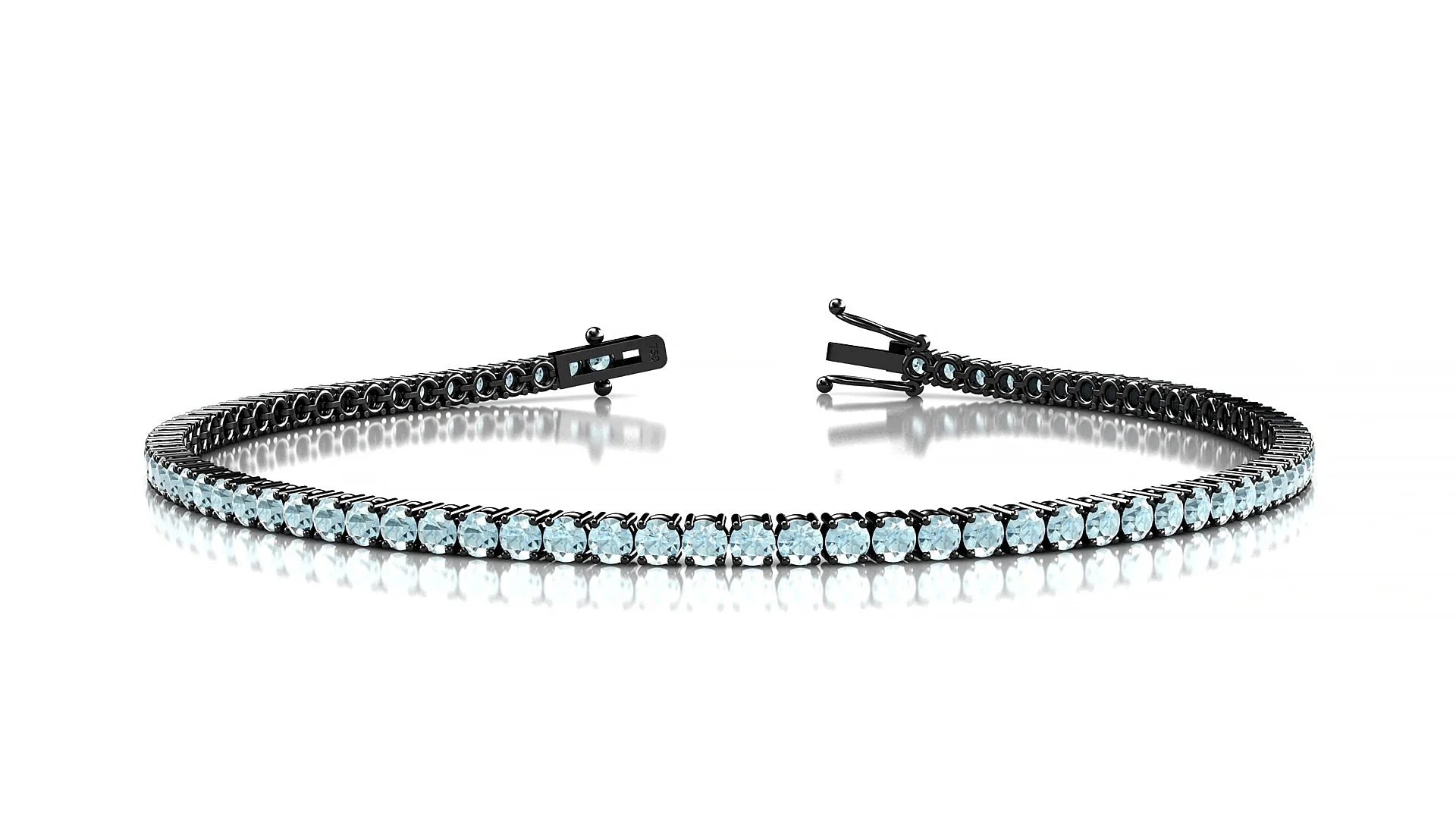 Capri | 18k Black Gold 2 mm Round Natural Aquamarine Tennis Bracelet