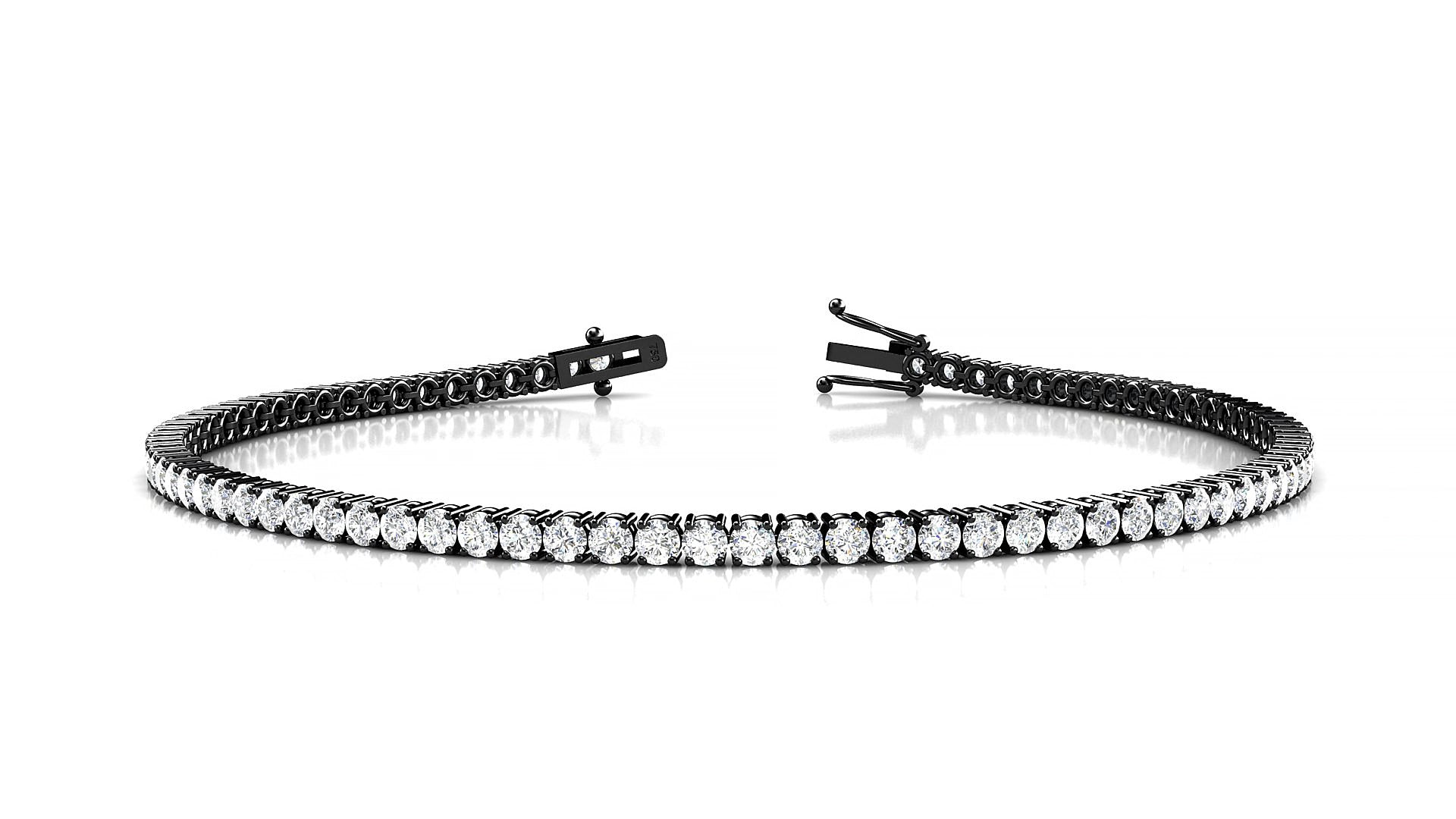 Capri | 18k Black Gold 2 mm Round Natural Diamond 15 cm Tennis Bracelet