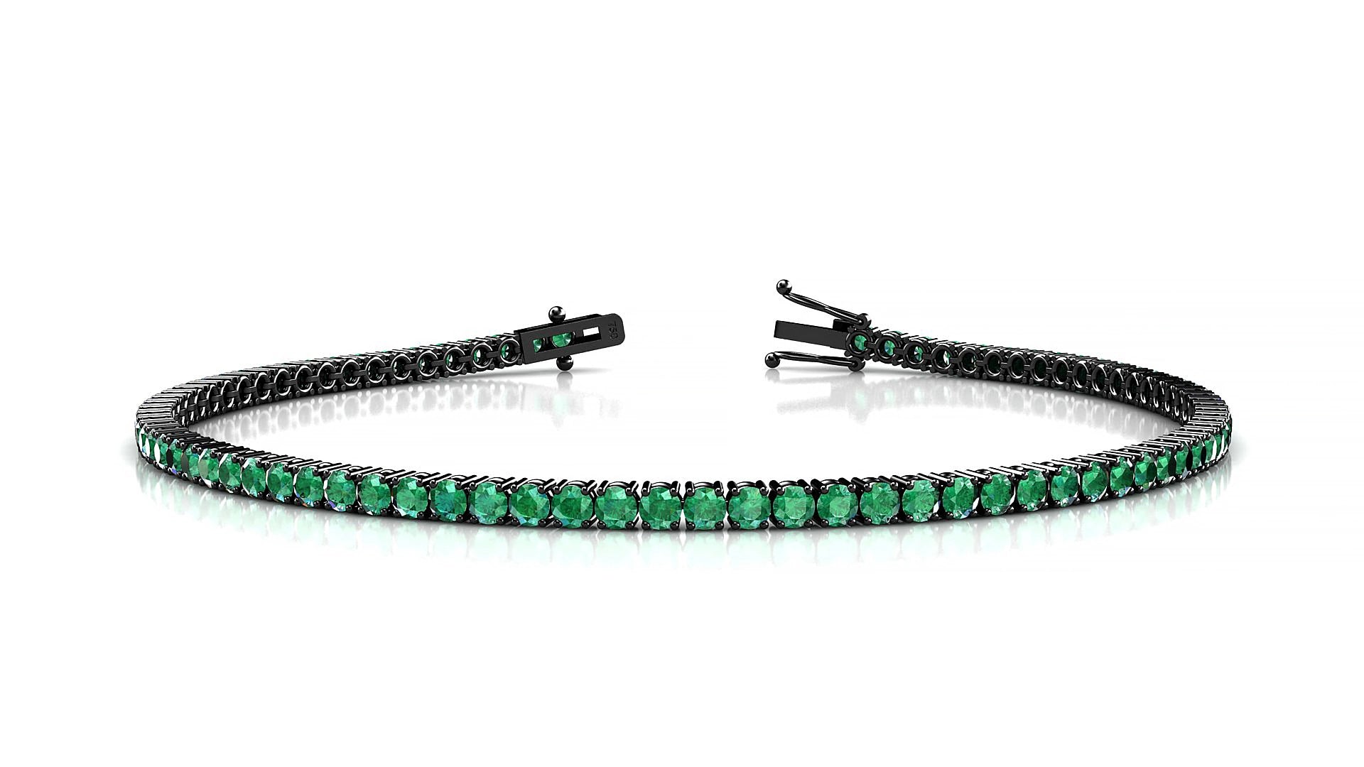 Capri | 18k Black Gold 2 mm Round Natural Emerald 17 cm Tennis Bracelet
