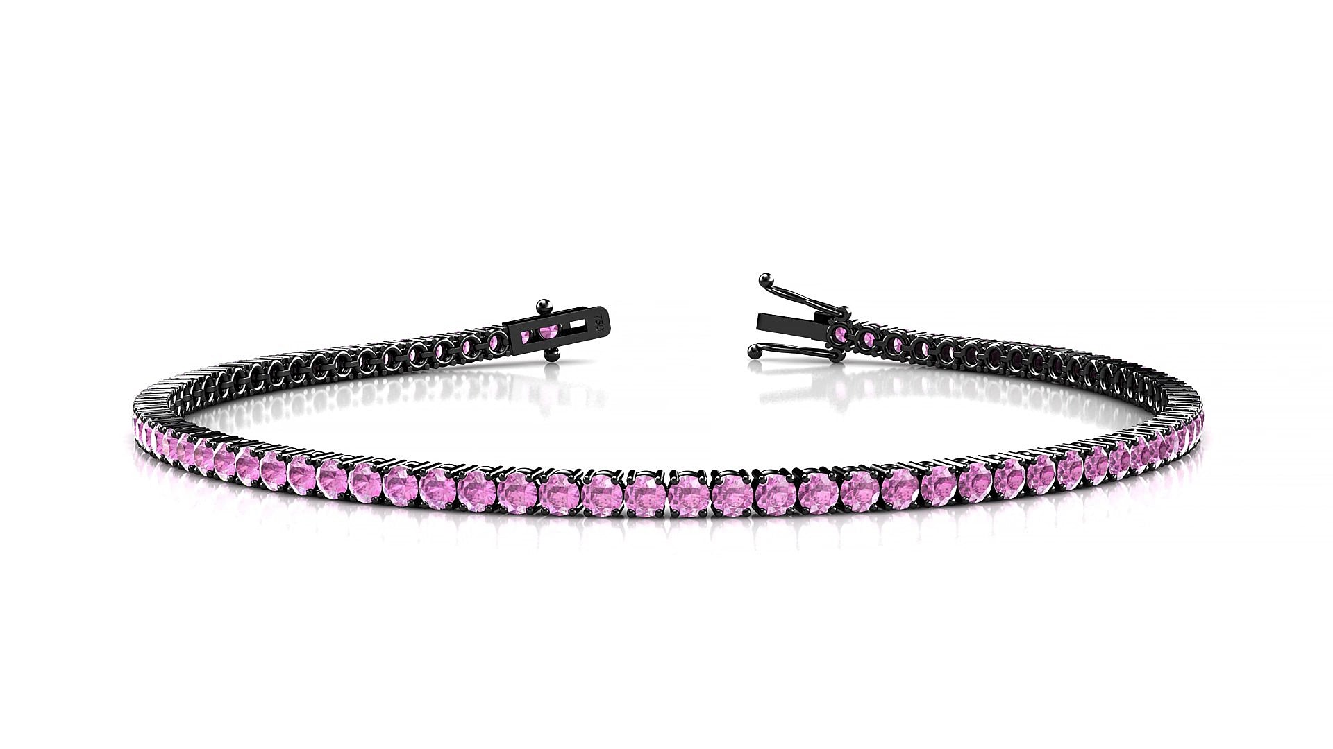 Capri | 18k Black Gold 2 mm Round Natural Pink Sapphire 18 cm Tennis Bracelet