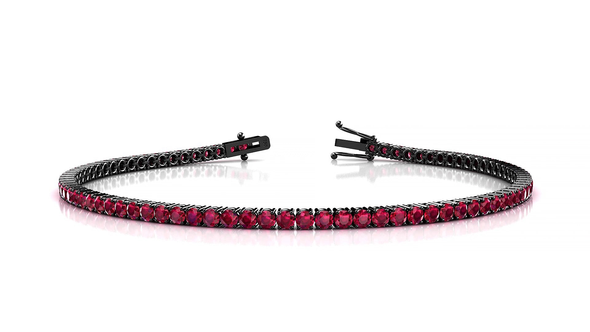 Capri | 18k Black Gold 2 mm Round Natural Ruby 17 cm Tennis Bracelet