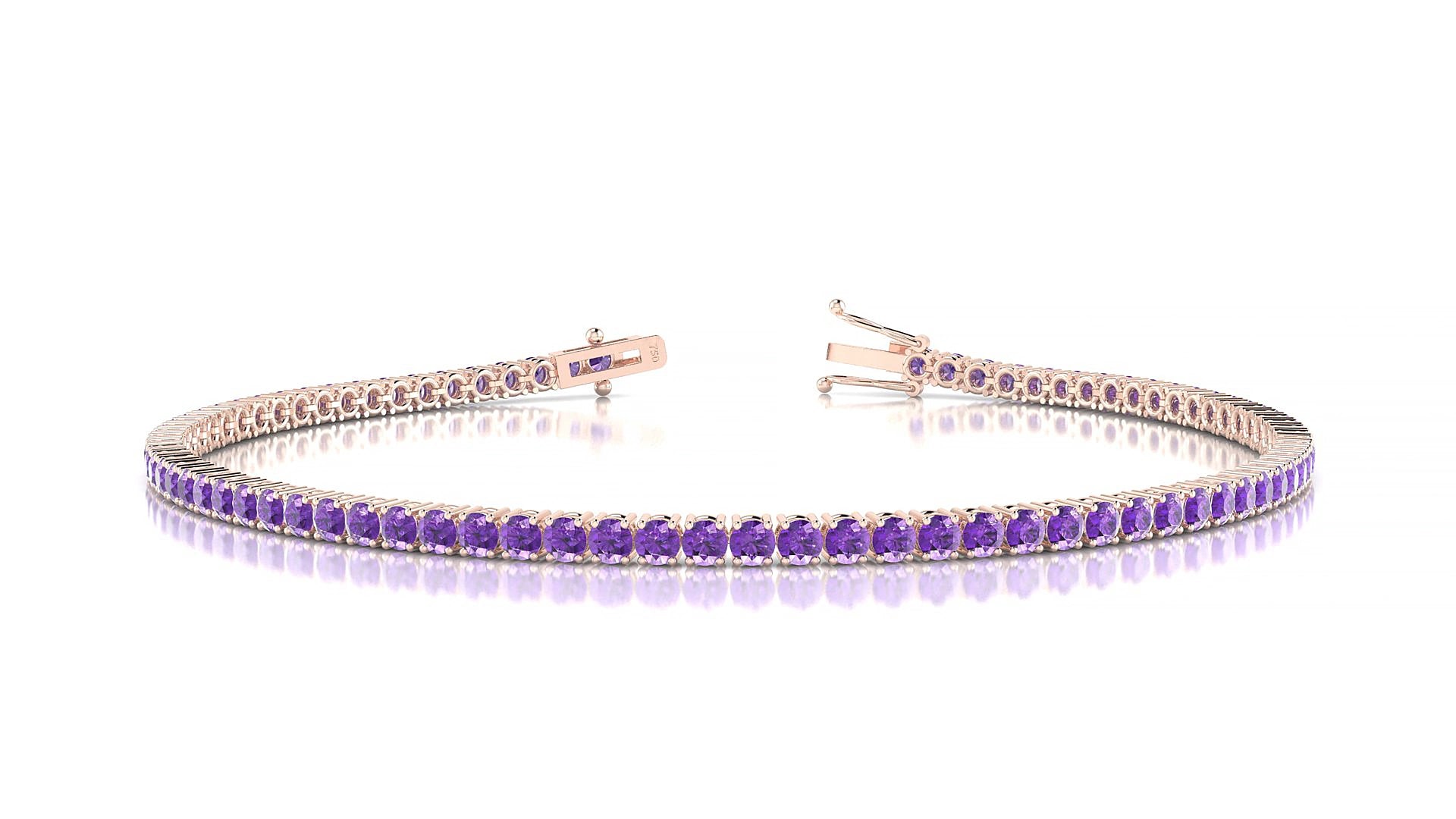 Capri | 18k Rose Gold 2 mm Round Natural Amethyst 16 cm Tennis Bracelet