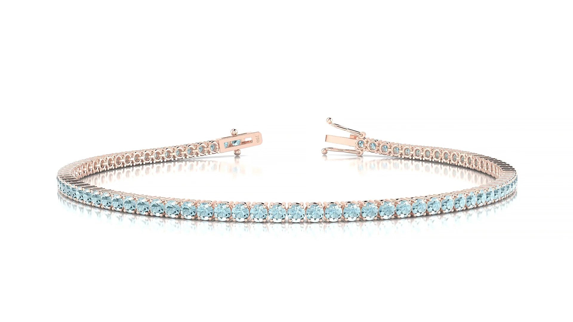 Capri | 18k Rose Gold 2 mm Round Natural Aquamarine Tennis Bracelet