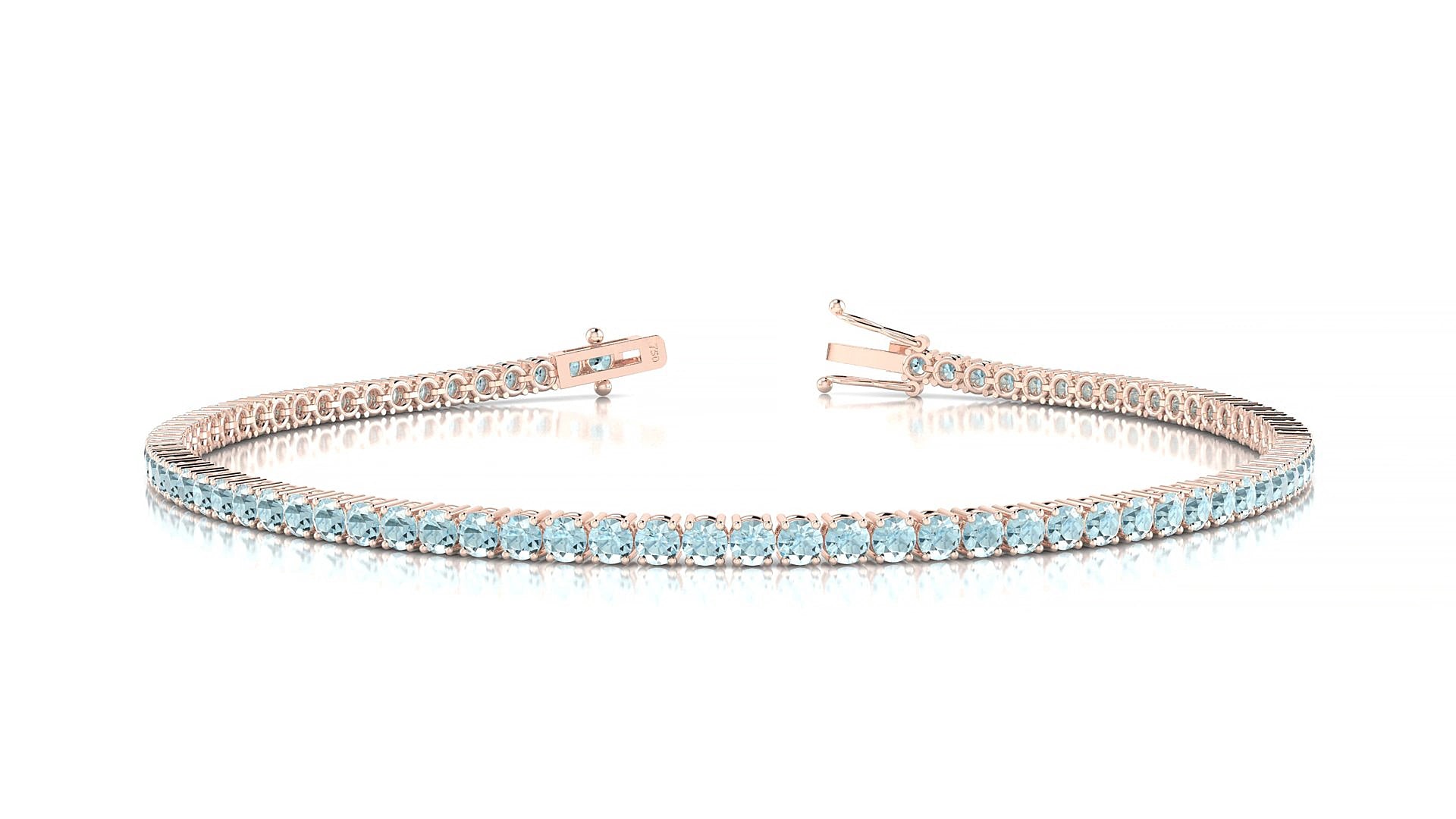 Capri | 18k Rose Gold 2 mm Round Natural Aquamarine 20 cm Tennis Bracelet