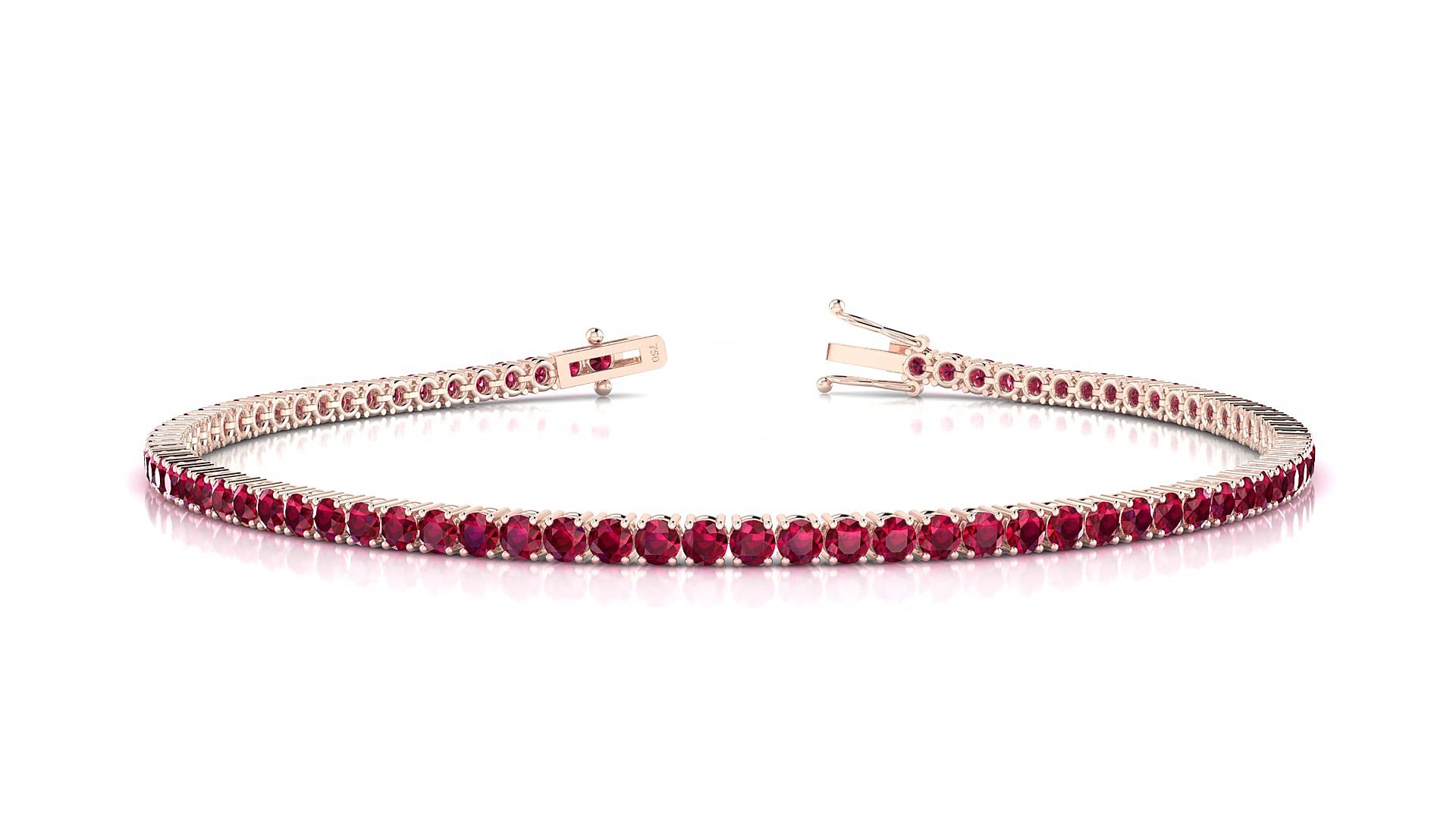 Capri | 18k Rose Gold 2 mm Round Natural Ruby 20 cm Tennis Bracelet