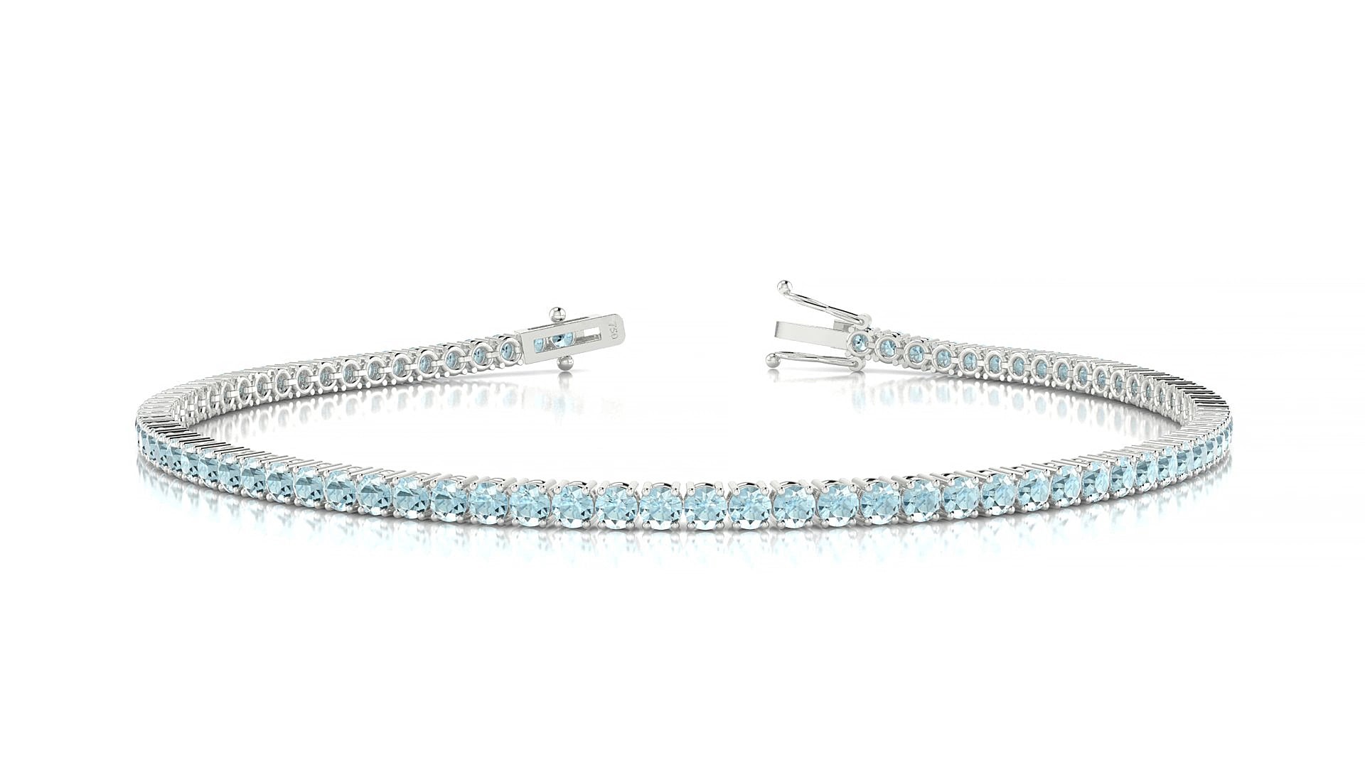 Capri | 18k White Gold 2 mm Round Natural Aquamarine 15 cm Tennis Bracelet