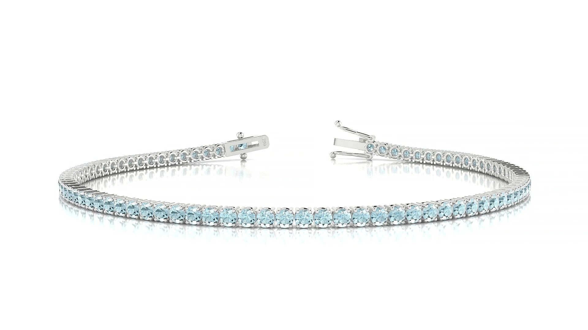 Capri | 18k White Gold 2 mm Round Natural Aquamarine Tennis Bracelet