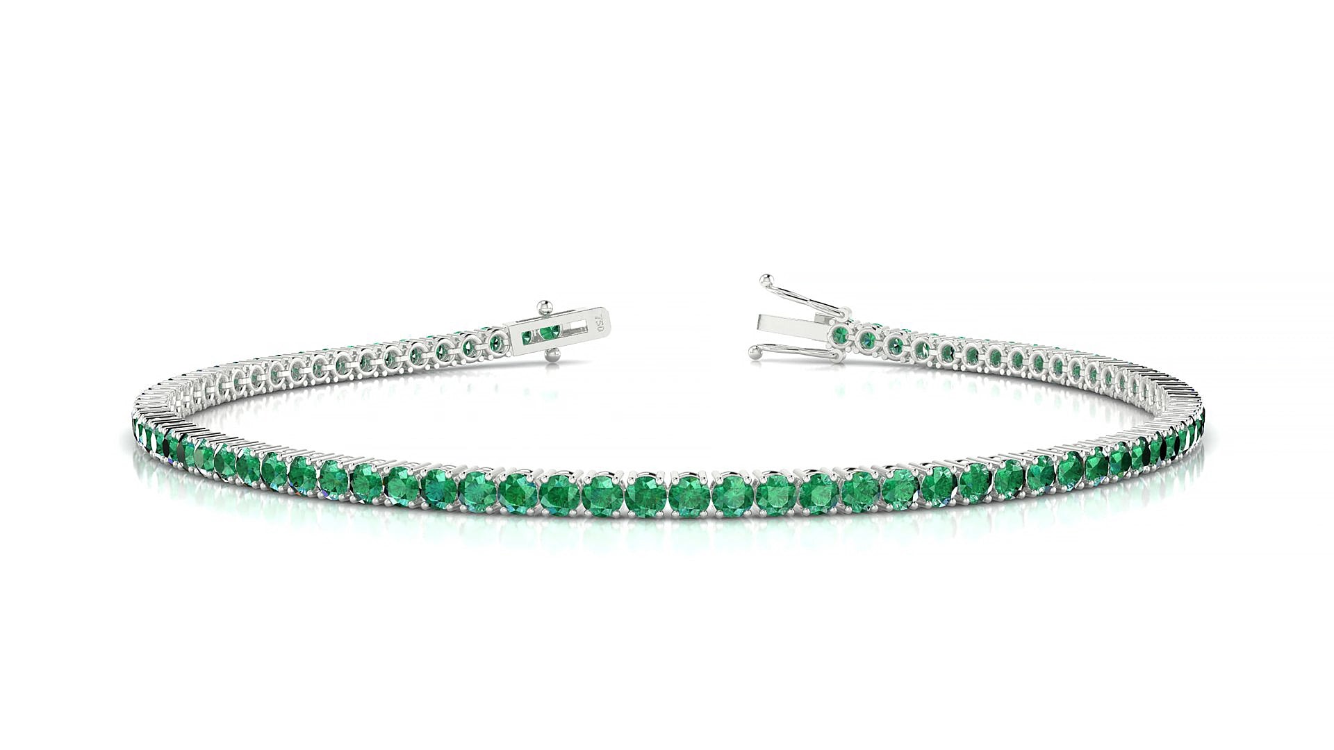 Capri | 18k White Gold 2 mm Round Natural Emerald 16 cm Tennis Bracelet