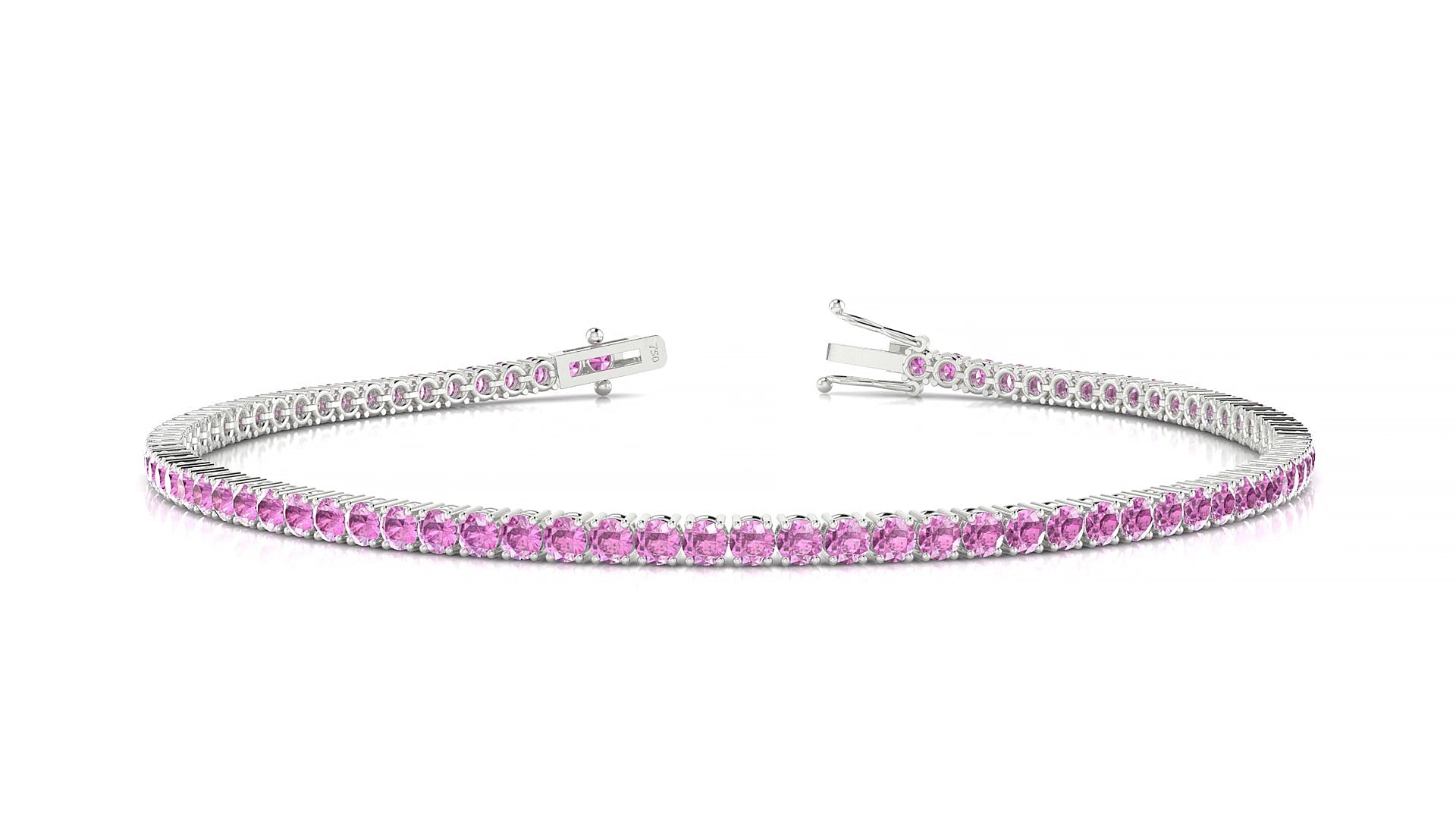Capri | 18k White Gold 2 mm Round Natural Pink Sapphire 17 cm Tennis Bracelet