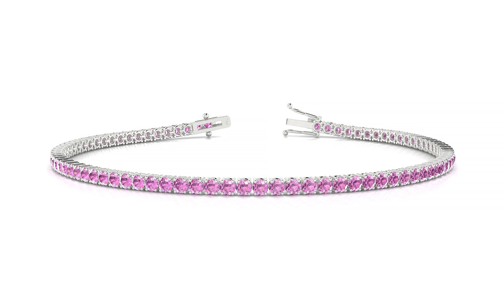 Capri | 18k White Gold 2 mm Round Natural Pink Sapphire Tennis Bracelet