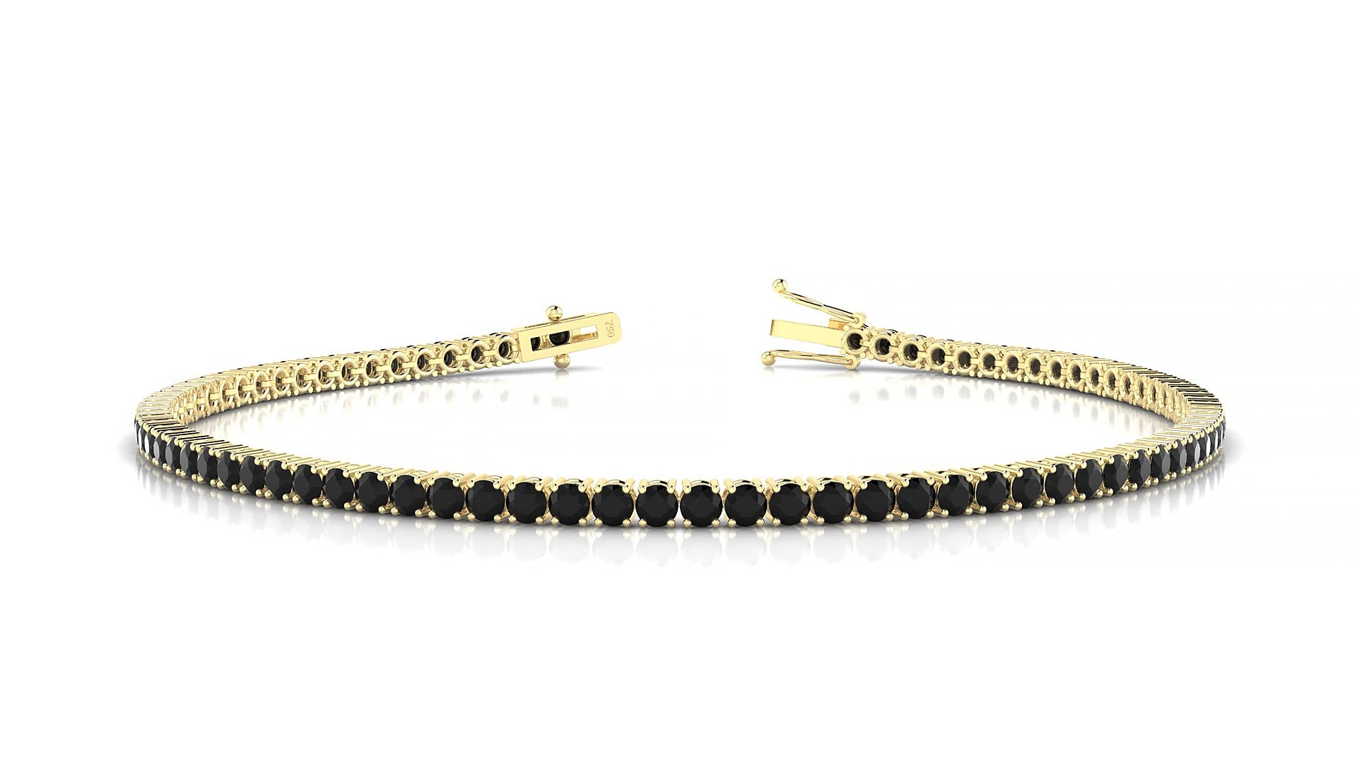Capri | 18k Yellow Gold 2 mm Round Natural Black Diamond 16 cm Tennis Bracelet