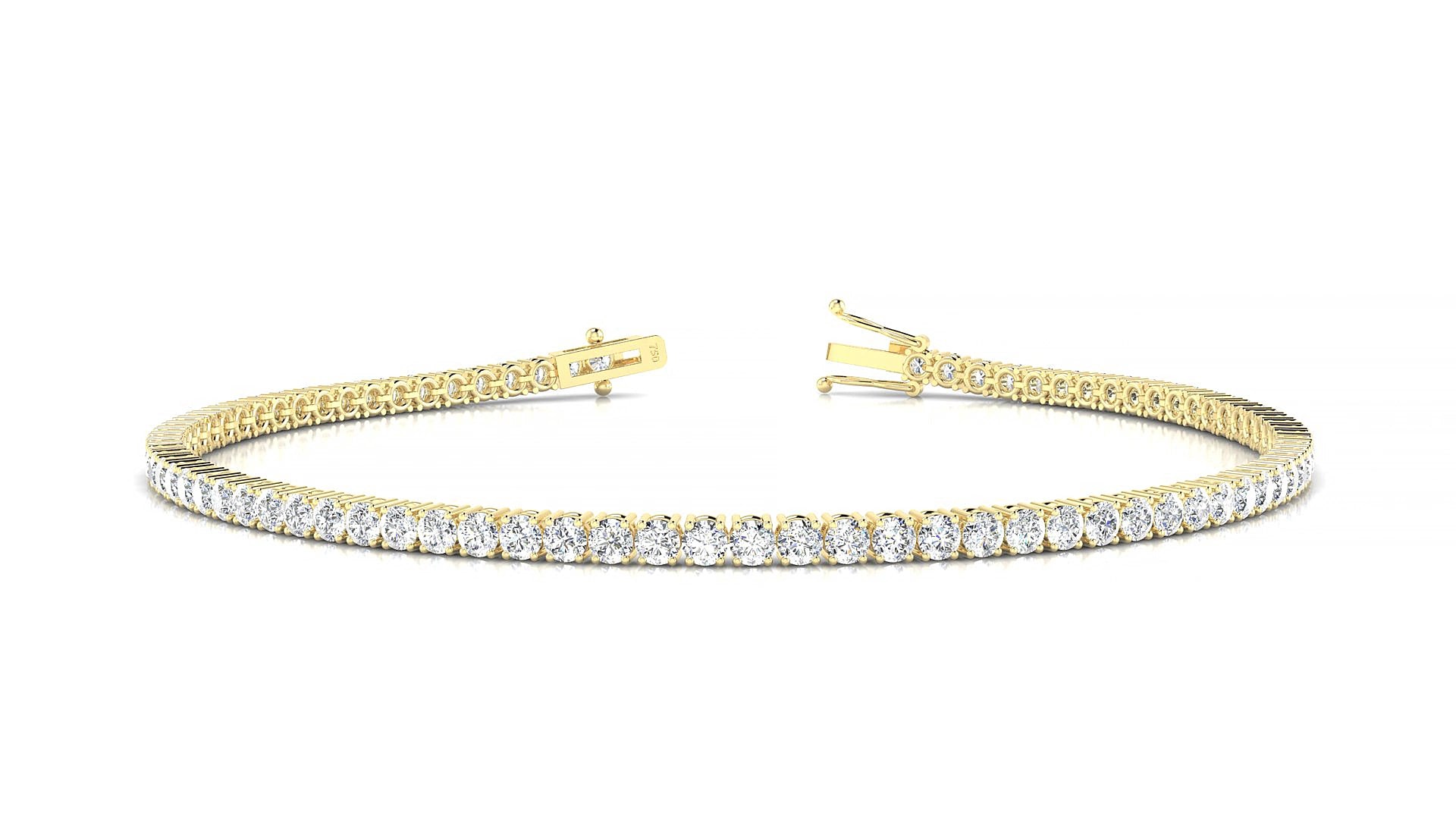 Capri | 18k Yellow Gold 2 mm Round Natural Diamond 15 cm Tennis Bracelet