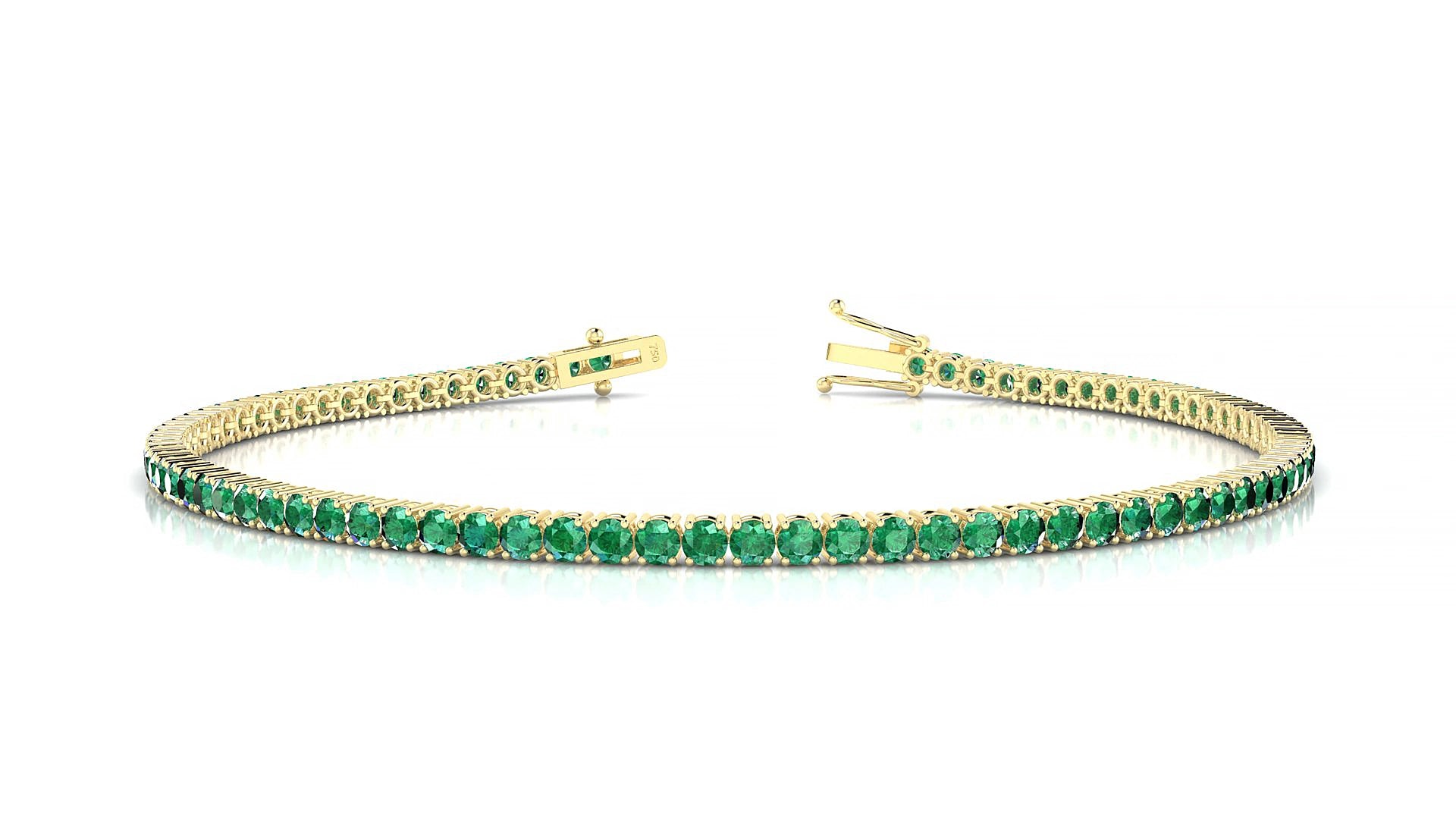 Capri | 18k Yellow Gold 2 mm Round Natural Emerald 20 cm Tennis Bracelet