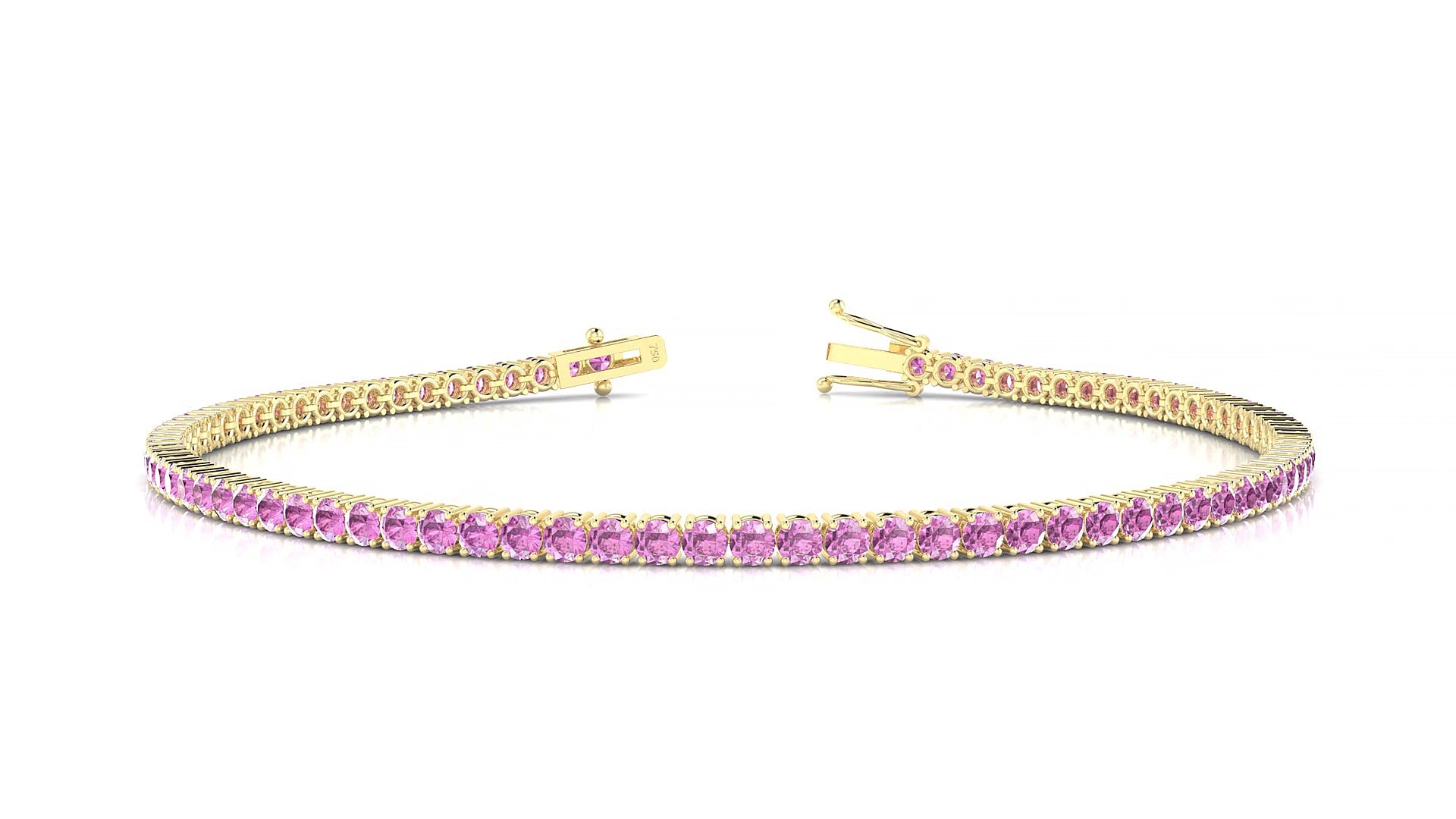 Capri | 18k Yellow Gold 2 mm Round Natural Pink Sapphire 16 cm Tennis Bracelet