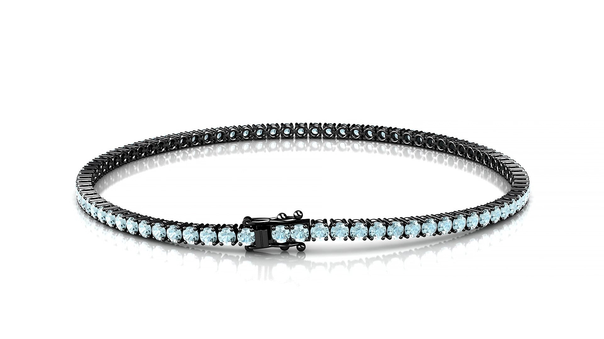 Capri | 18k Black Gold 2 mm Round Natural Aquamarine 17 cm Tennis Bracelet