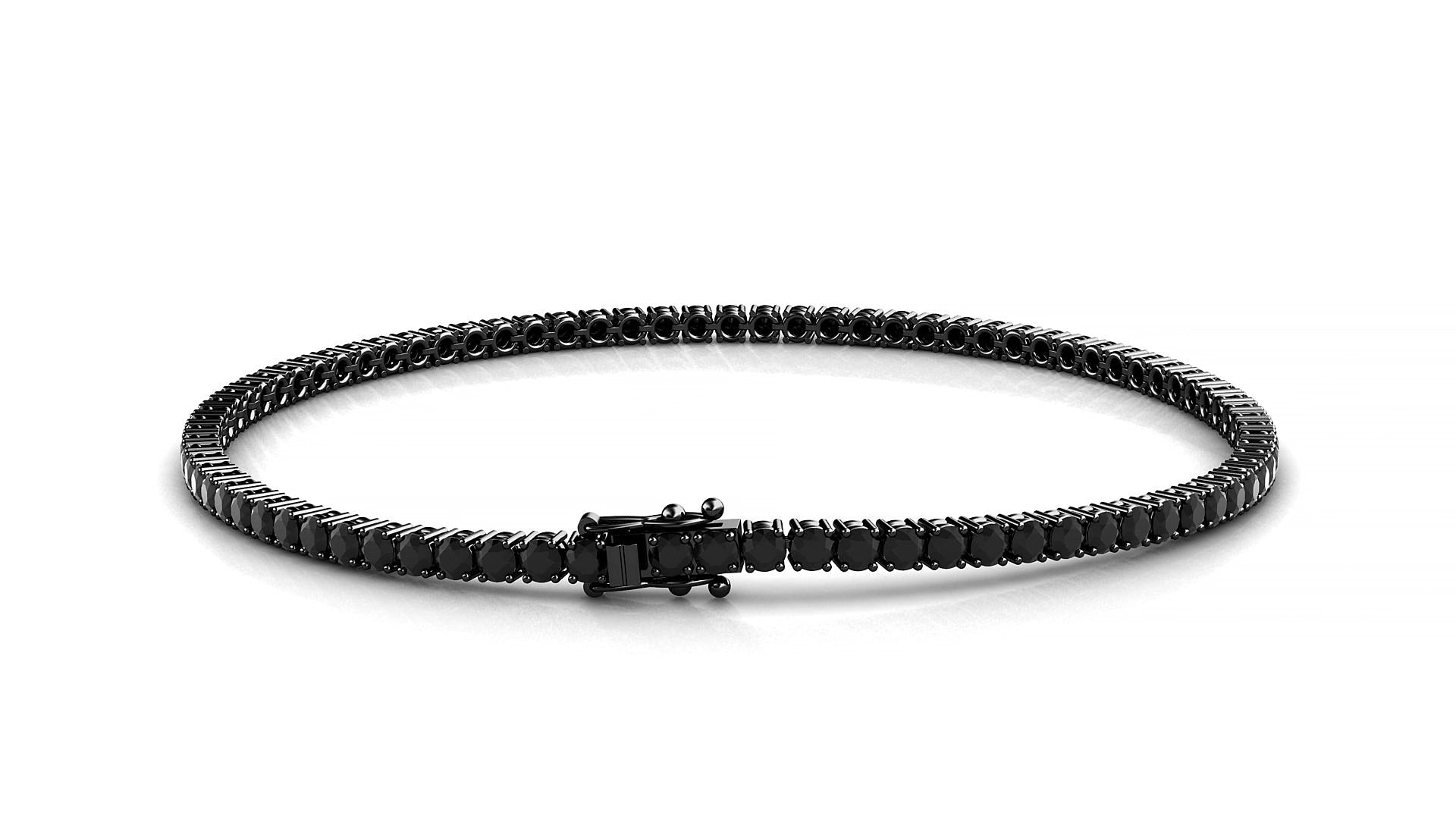 Capri | 18k Black Gold 2 mm Round Natural Black Diamond 15 cm Tennis Bracelet