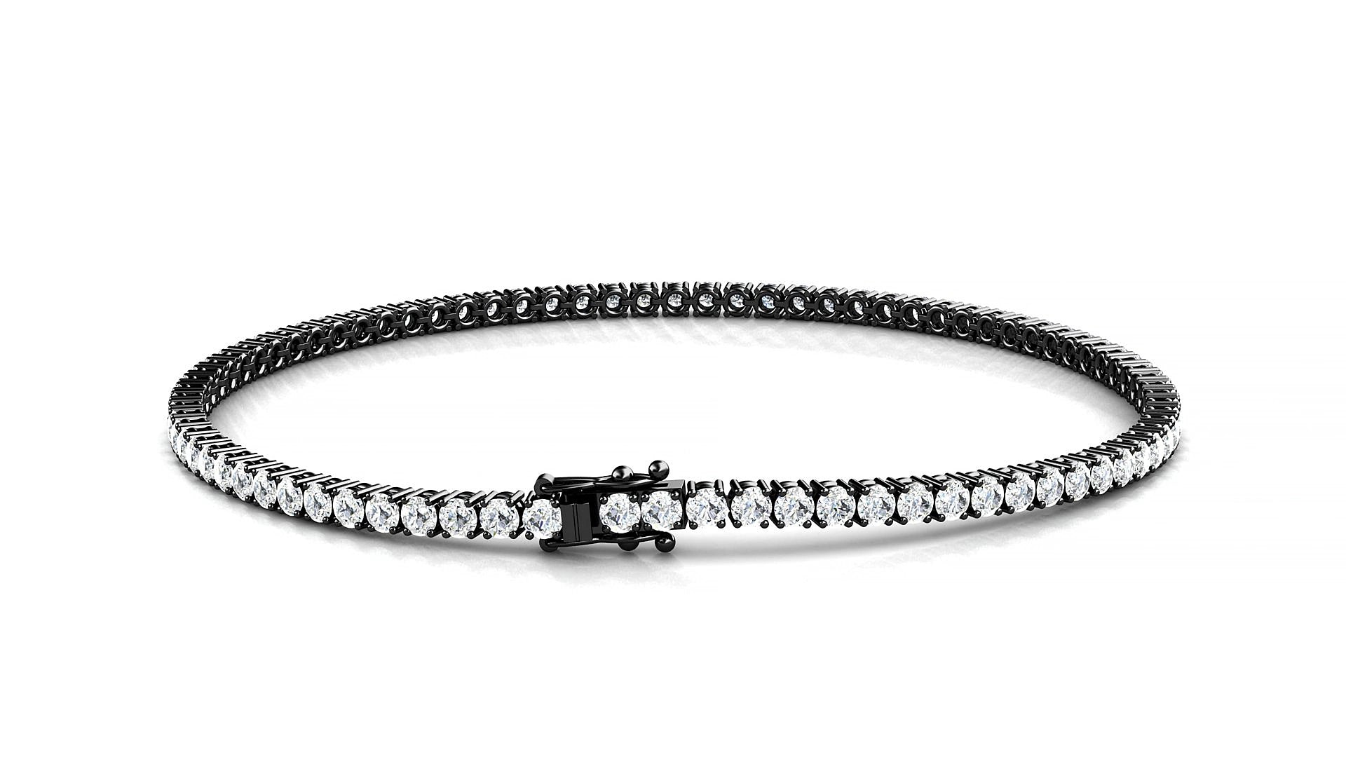 Capri | 18k Black Gold 2 mm Round Natural Diamond 17 cm Tennis Bracelet